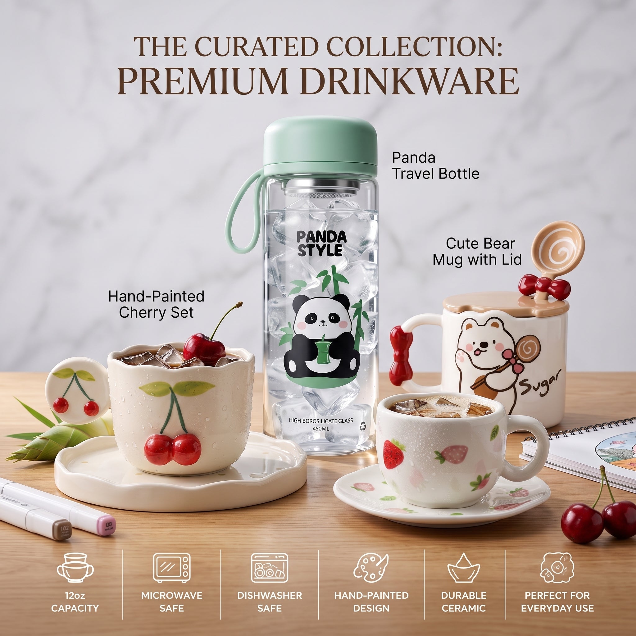 🧸☕ Kawaii Drinkware Collection 🎀💧