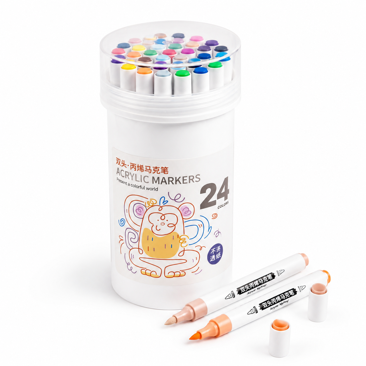 🎨 Professional Art Use 24-Color Acrylic Paint Markers, Dual-Tip Fine and Brush Tip Pens, Suitable for Stone, Wood, Calligraphy