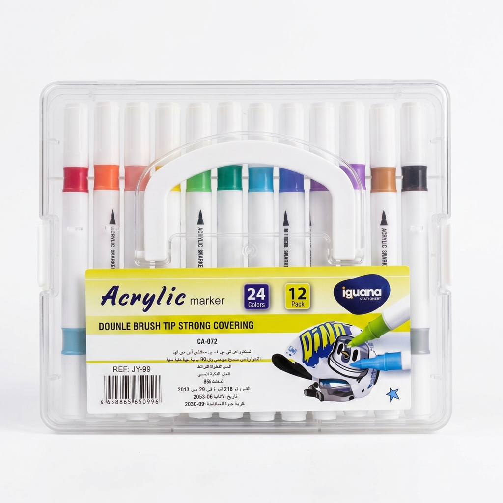 Set de marqueurs acryliques Iguana Stationery – 12 marqueurs à double pointe, 24 couleurs
