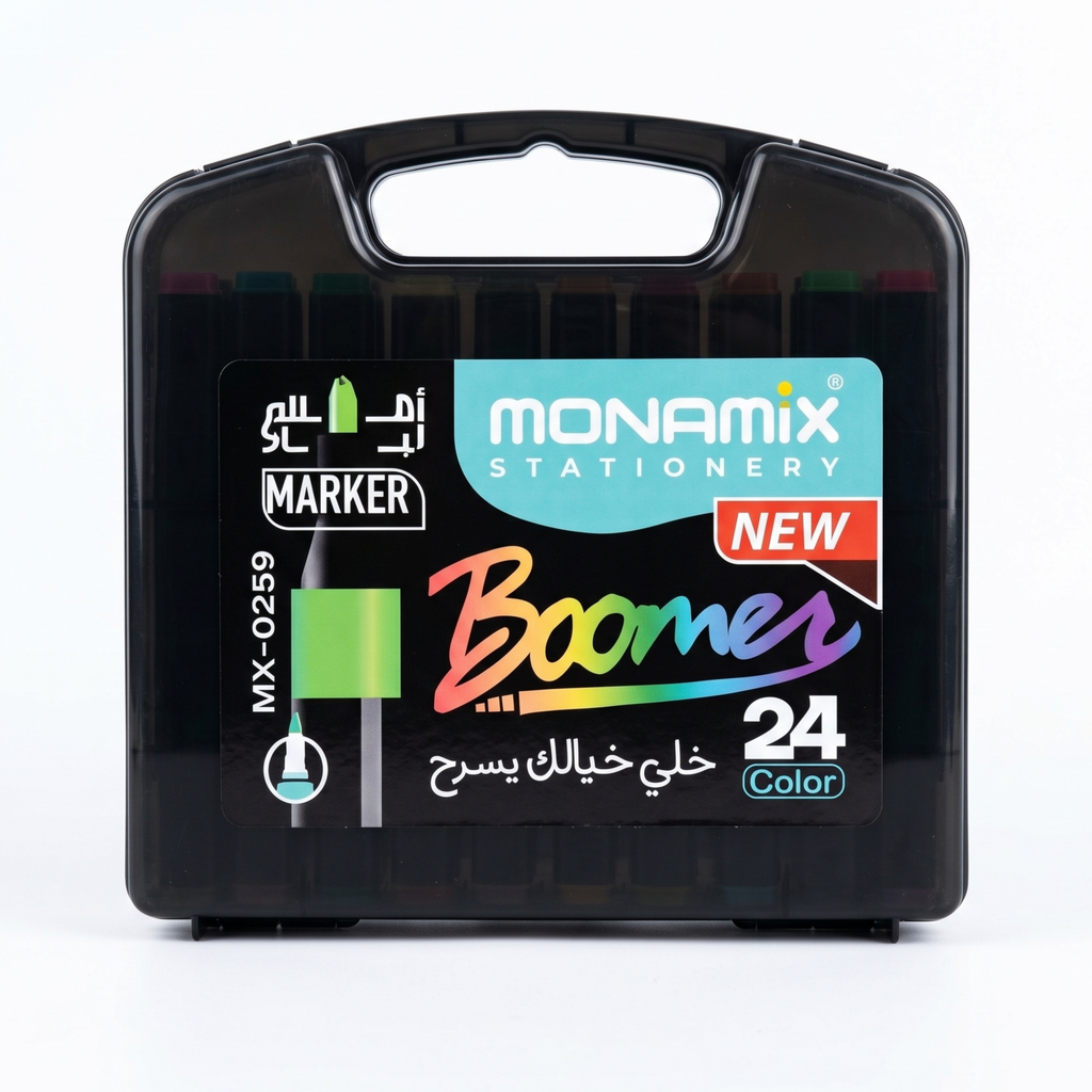 Monamix Boomer, Ensemble de marqueurs acryliques – 24 couleurs, boîtier noir