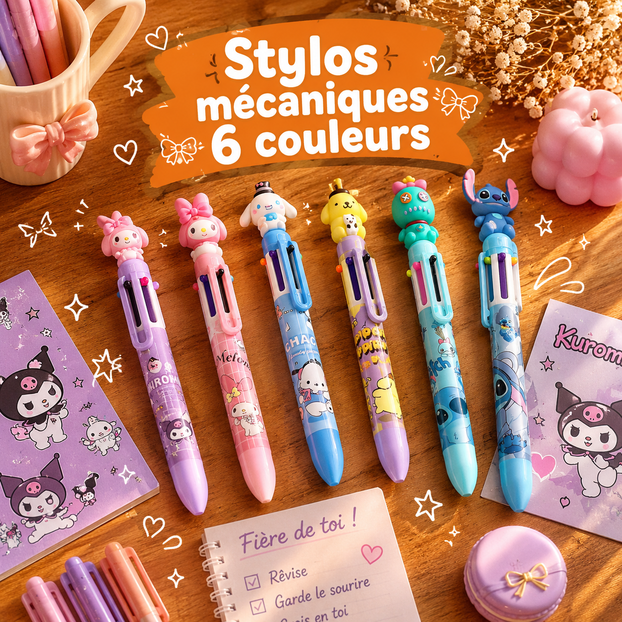 🎀 🍯 Stylo multicolore Avec ses 6 couleurs🖤🎀