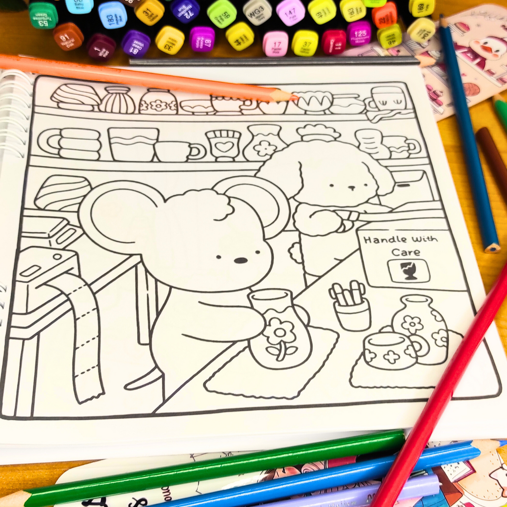 🍪☕ Pause Câline – Cozy Kawaii Coloring Book for Adults 🐾🌸