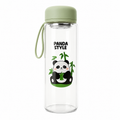 🐼 Green Cute Panda Glass Water Bottle with Tea Infuser – Leakproof Reusable Drinking Bottle