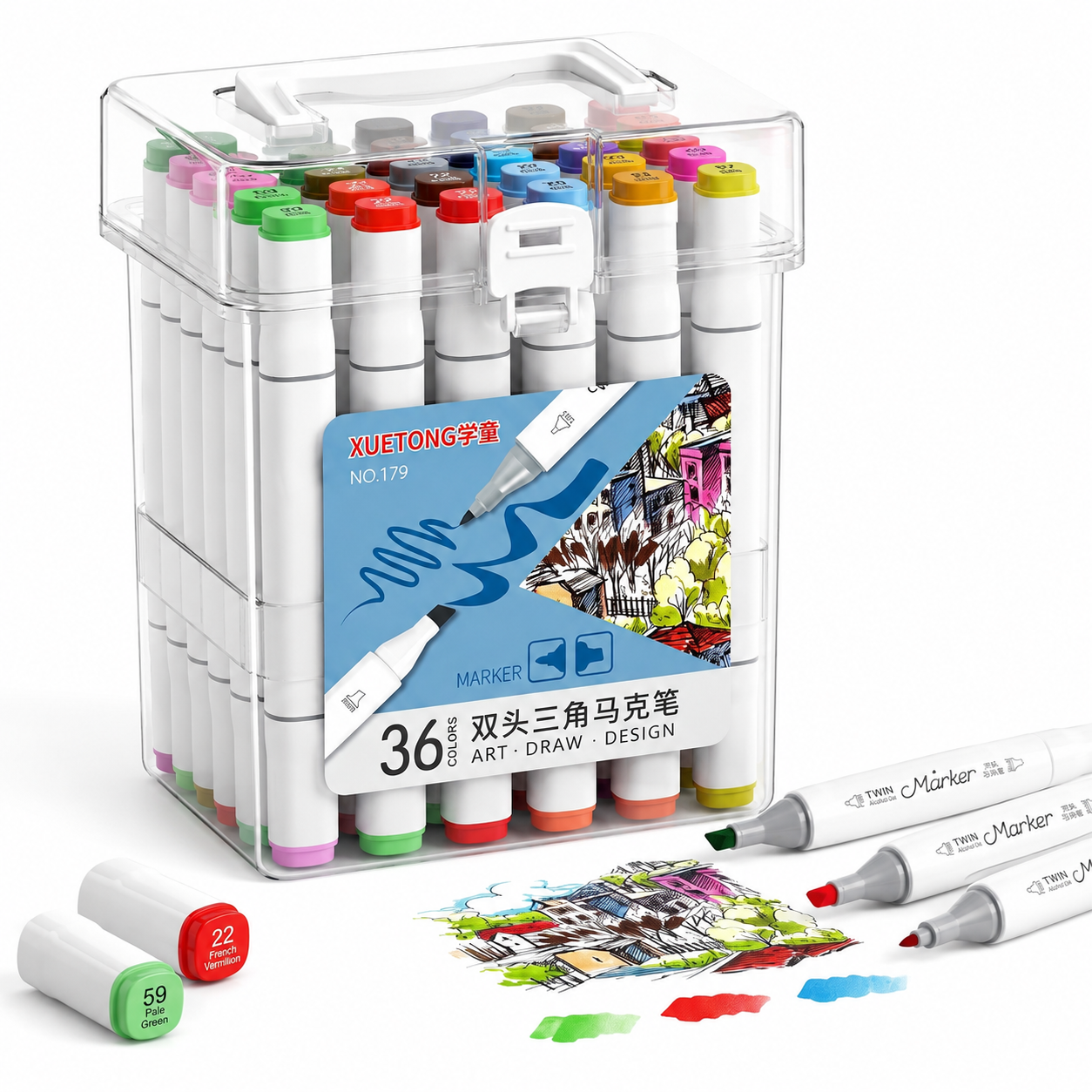 36 Colors Professional Alcohol-Based Dual Tip Art Marker Set – Twin Tip Sketch Markers for Drawing, Illustration, Manga, Graphic Design & Coloring