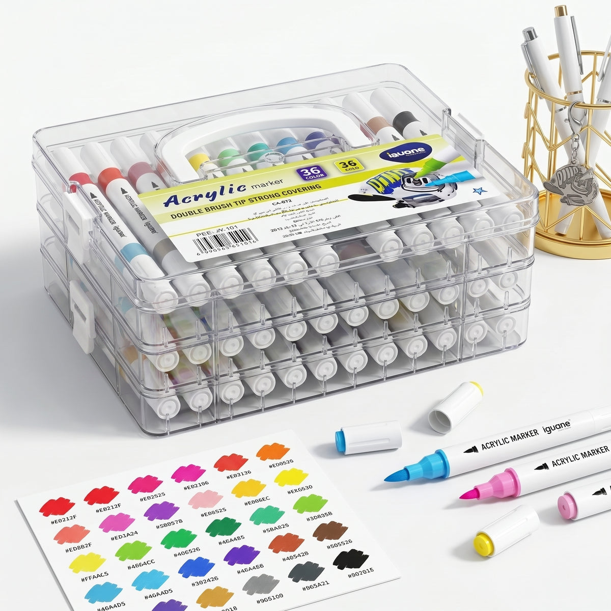 🎨 36-Piece / 72-Color Acrylic Dual-Tip Brush Markers