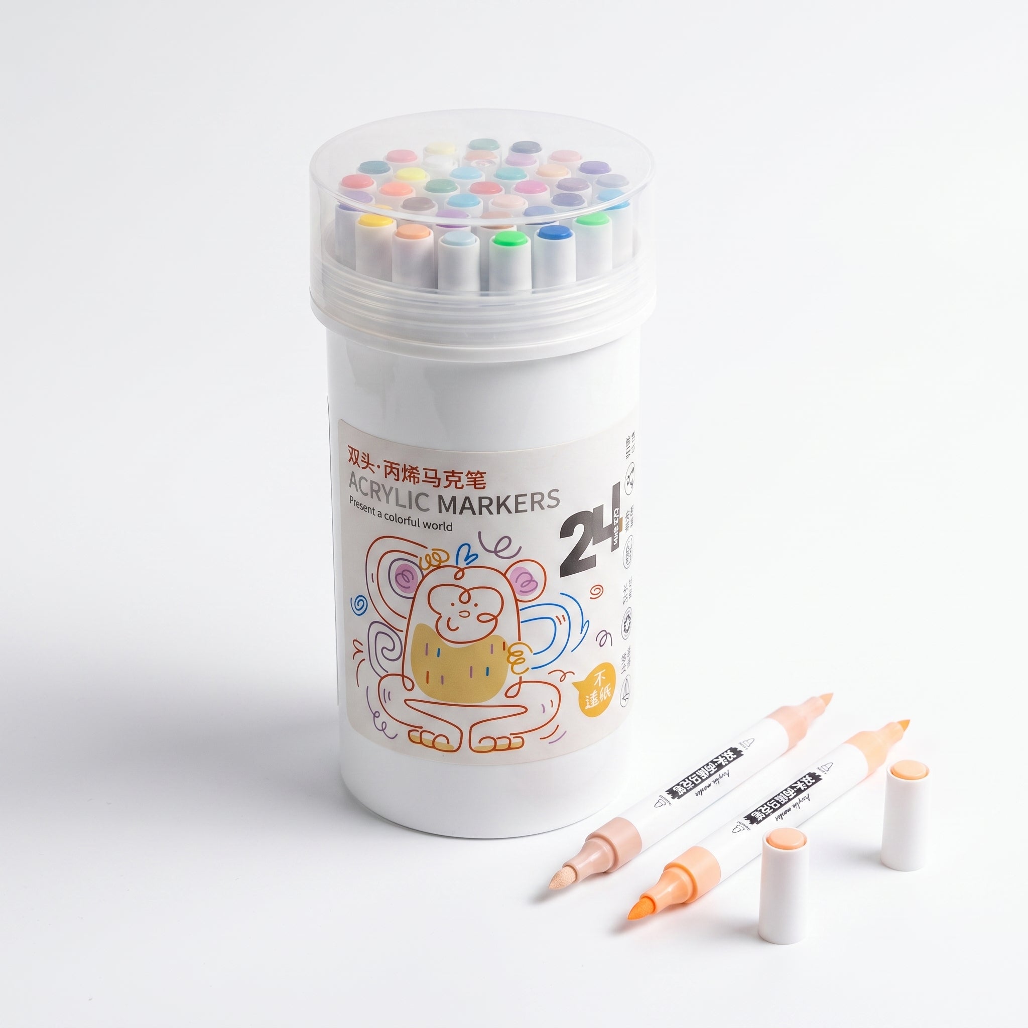 🎨 Professional Art Use 24-Color Acrylic Paint Markers, Dual-Tip Fine and Brush Tip Pens, Suitable for Stone, Wood, Calligraphy