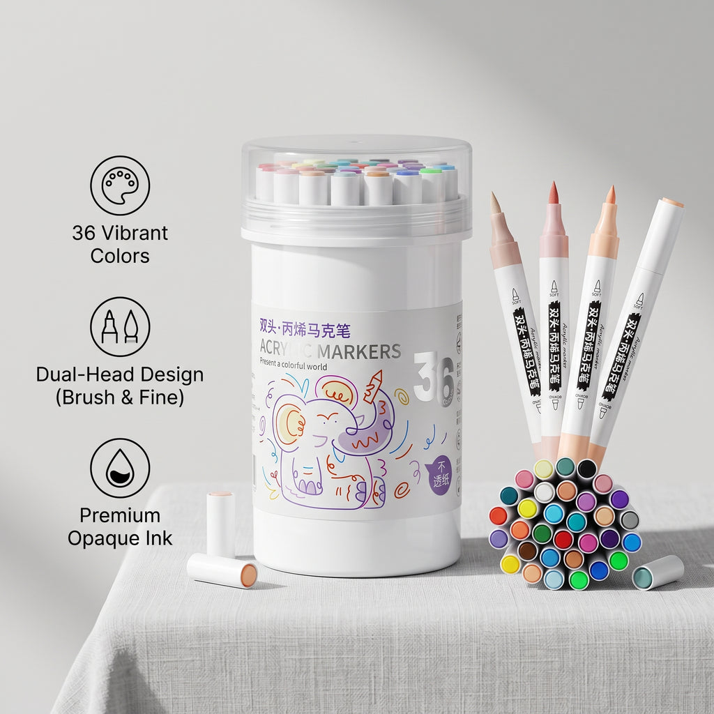 🎨 Marqueurs de Peinture Acrylique Professionnels 36 Couleurs, Pointe Fine et Pinceau Double, Convient pour la Pierre, le Bois, la Calligraphie