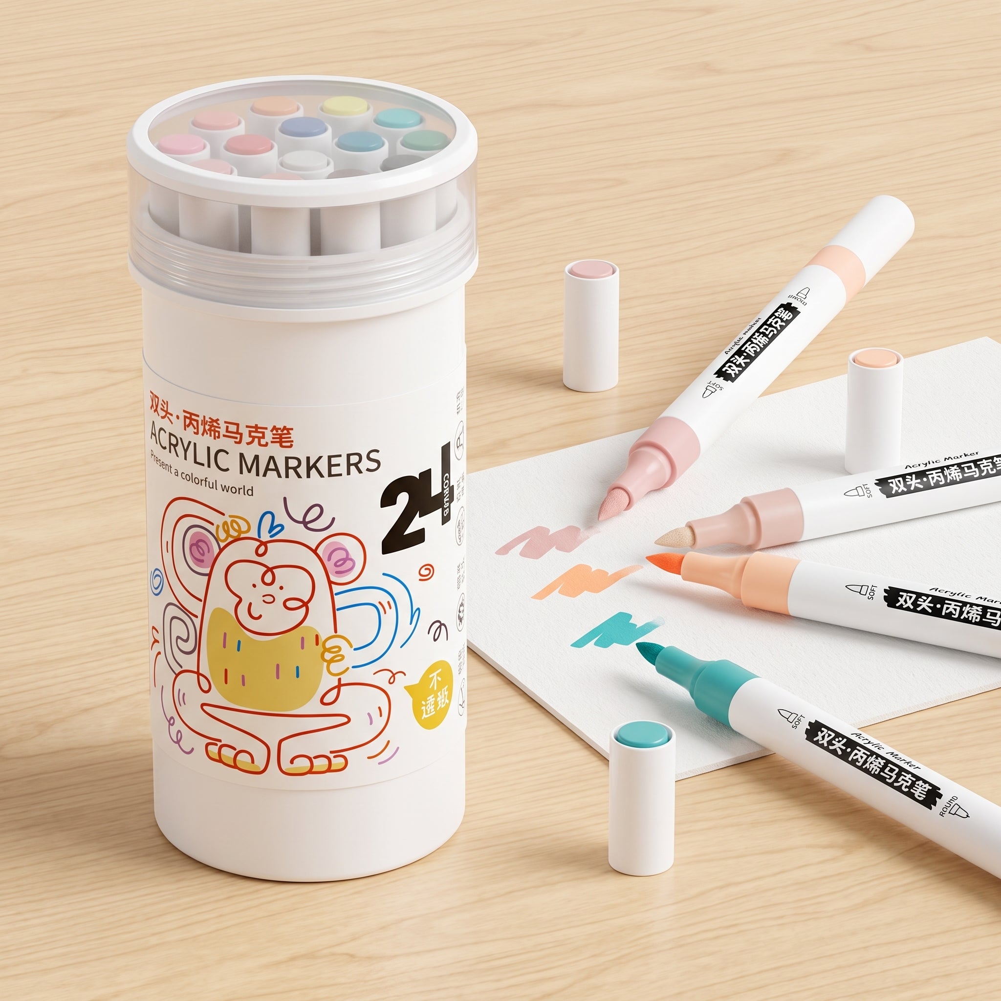 🎨 Professional Art Use 24-Color Acrylic Paint Markers, Dual-Tip Fine and Brush Tip Pens, Suitable for Stone, Wood, Calligraphy