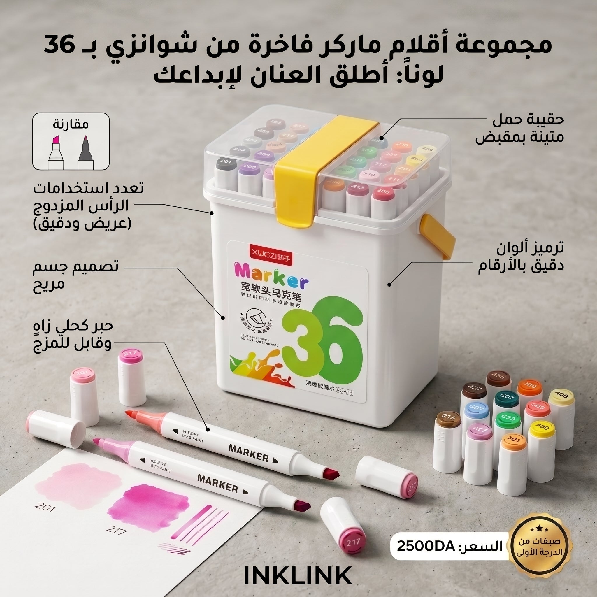 🎨 36 Colors Professional Alcohol-Based Dual Tip Art Markers Set – Double Headed Sketch Pens for Drawing, Illustration, Design & Coloring