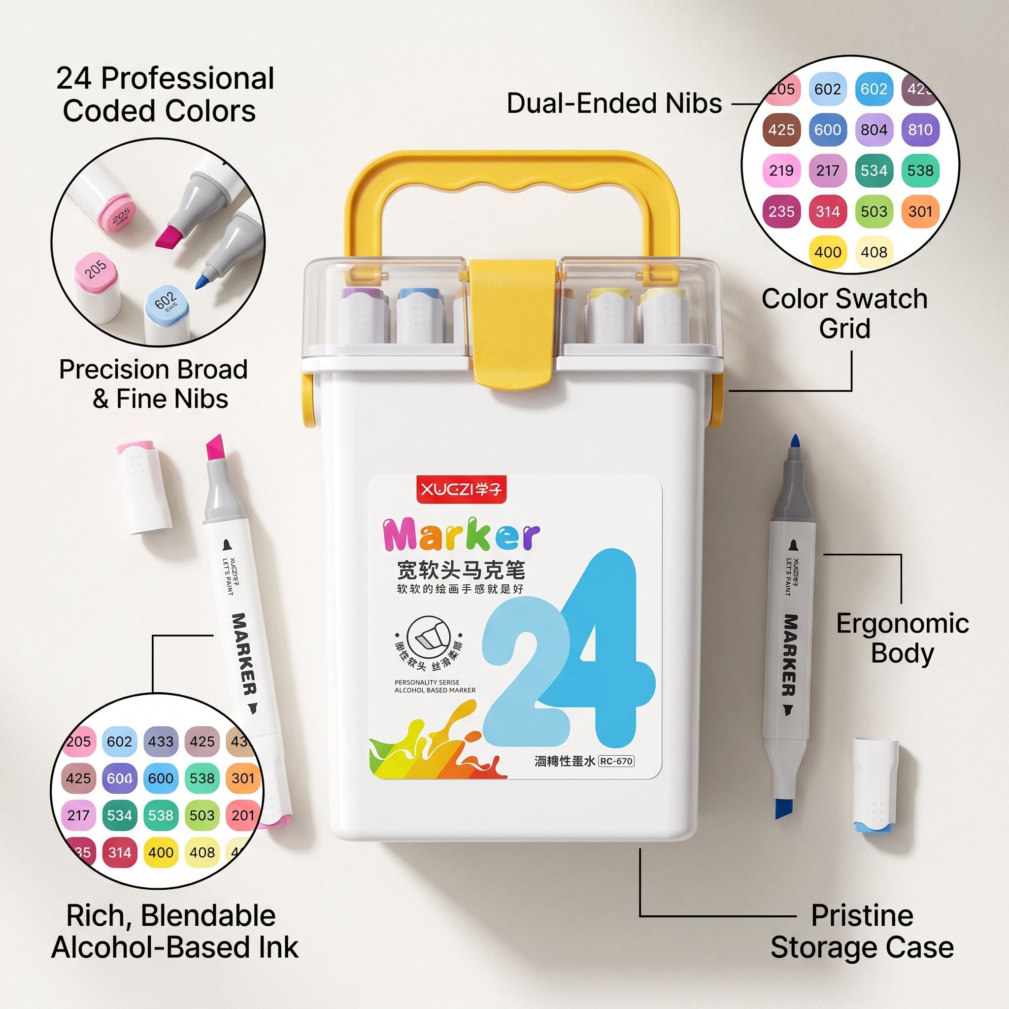 🎨 24 Colors Professional Alcohol-Based Dual Tip Art Markers Set – Double Headed Sketch Pens for Drawing, Illustration, Design & Coloring