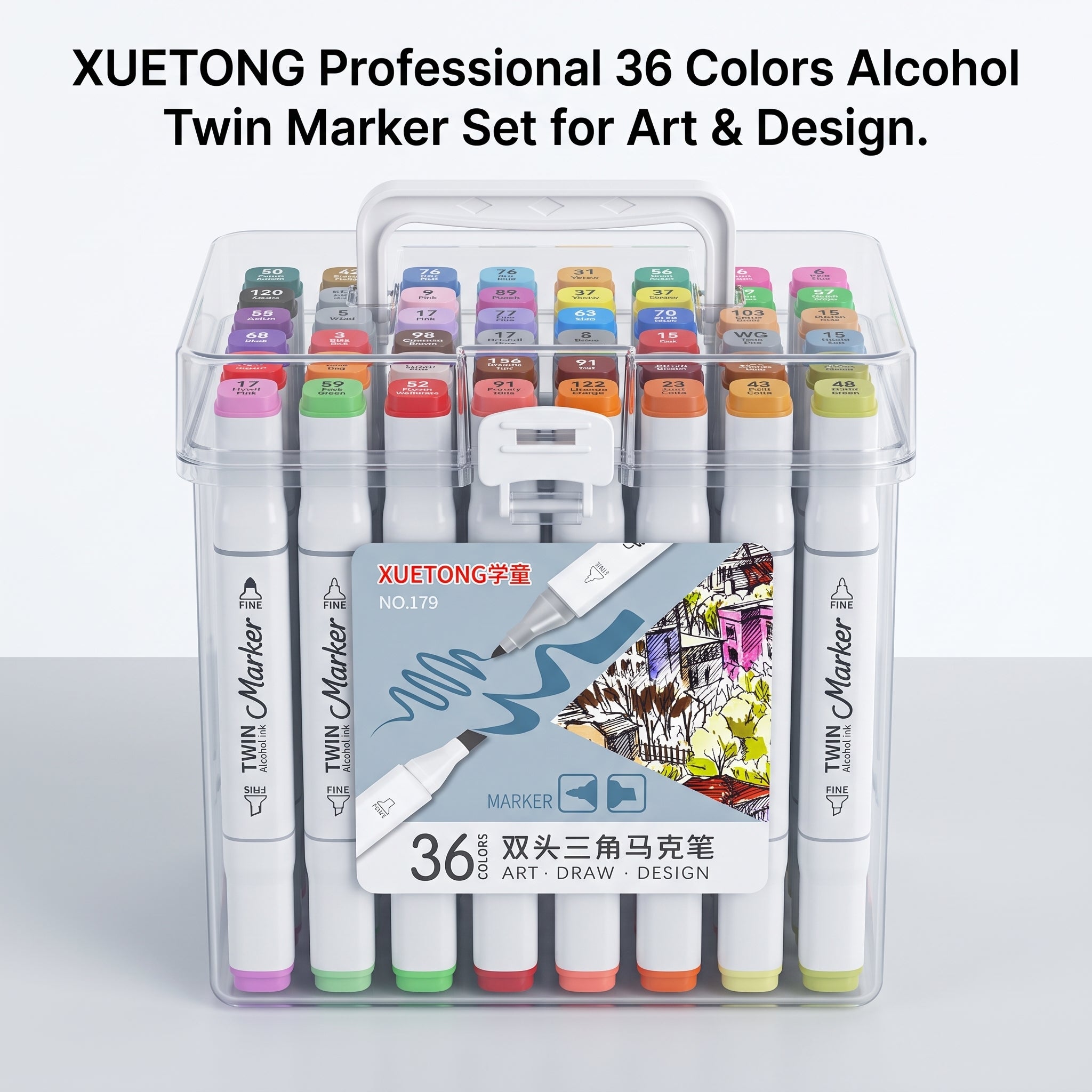 36 Colors Professional Alcohol-Based Dual Tip Art Marker Set – Twin Tip Sketch Markers for Drawing, Illustration, Manga, Graphic Design & Coloring