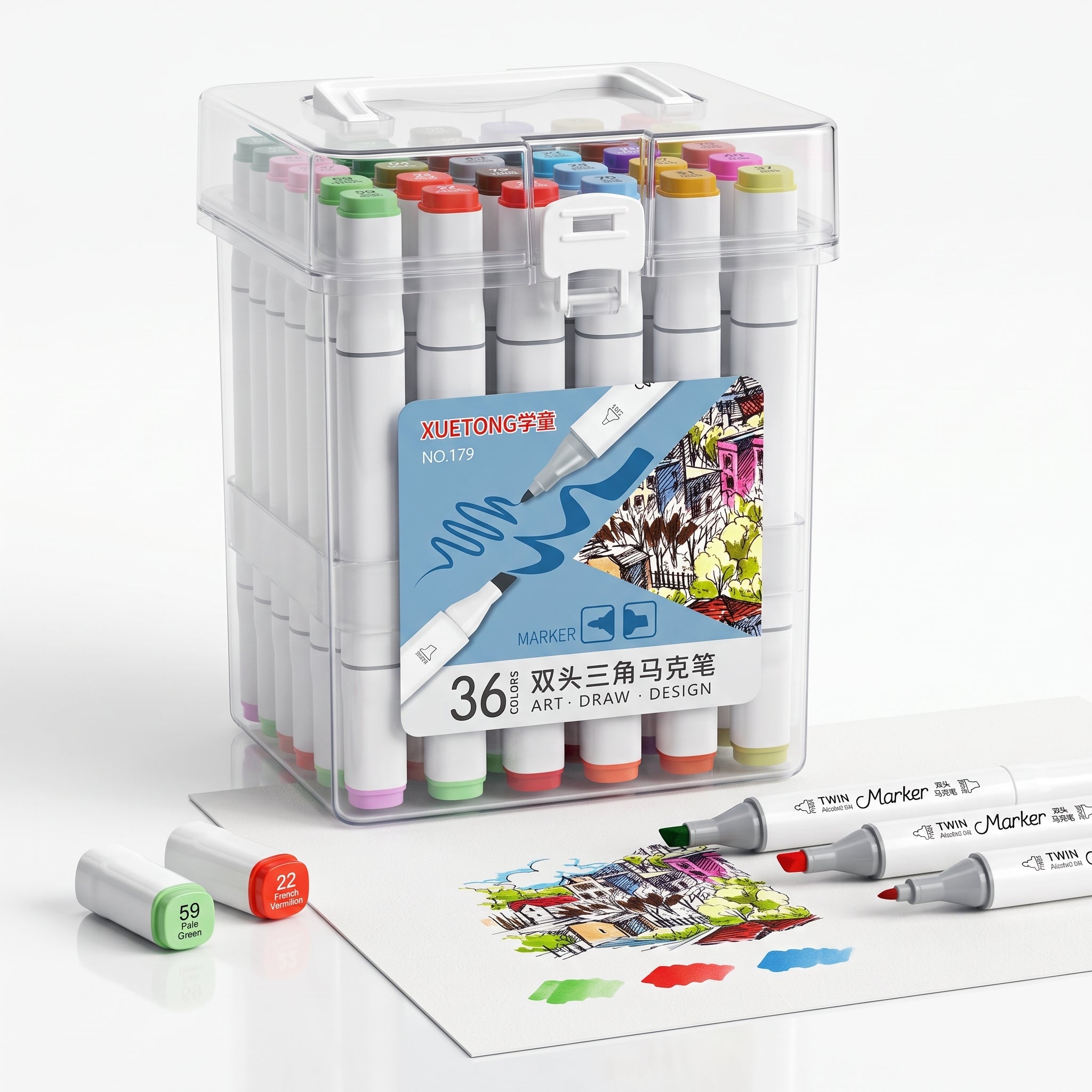 36 Colors Professional Alcohol-Based Dual Tip Art Marker Set – Twin Tip Sketch Markers for Drawing, Illustration, Manga, Graphic Design & Coloring