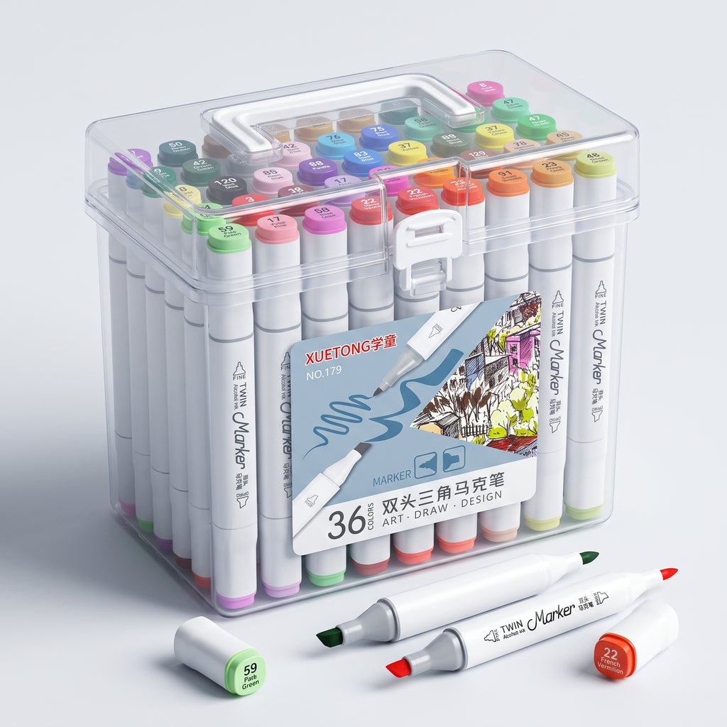 🎨 🖍️ 36 Alcohol-Based Dual-Tip Markers — TRANSPARENT BOX