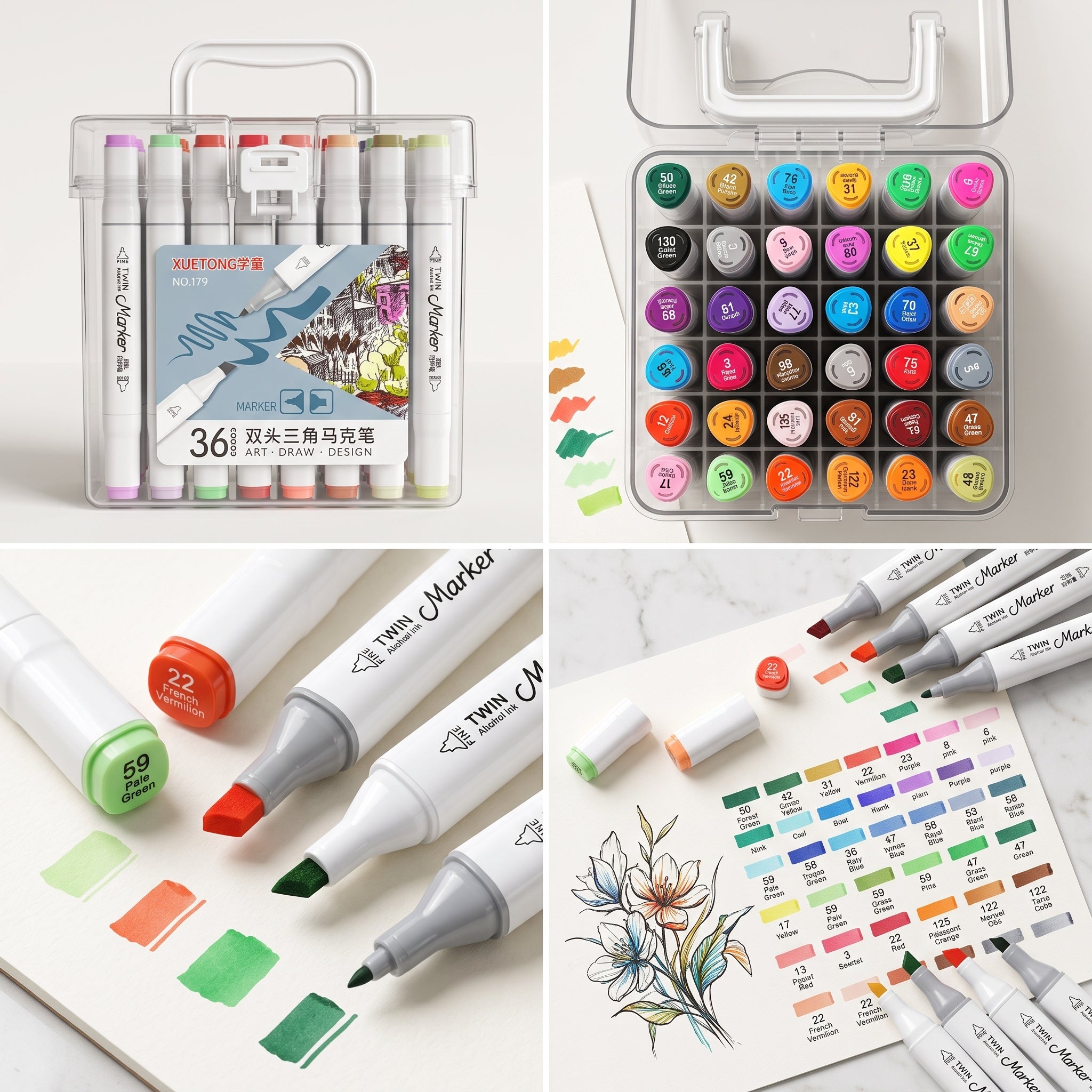36 Colors Professional Alcohol-Based Dual Tip Art Marker Set – Twin Tip Sketch Markers for Drawing, Illustration, Manga, Graphic Design & Coloring