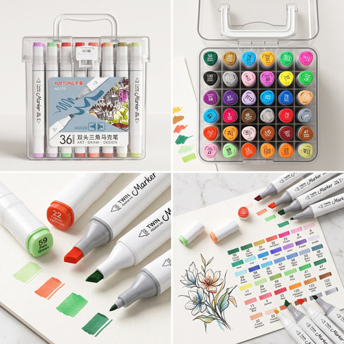 36 Colors Professional Alcohol-Based Dual Tip Art Marker Set – Twin Tip Sketch Markers for Drawing, Illustration, Manga, Graphic Design & Coloring