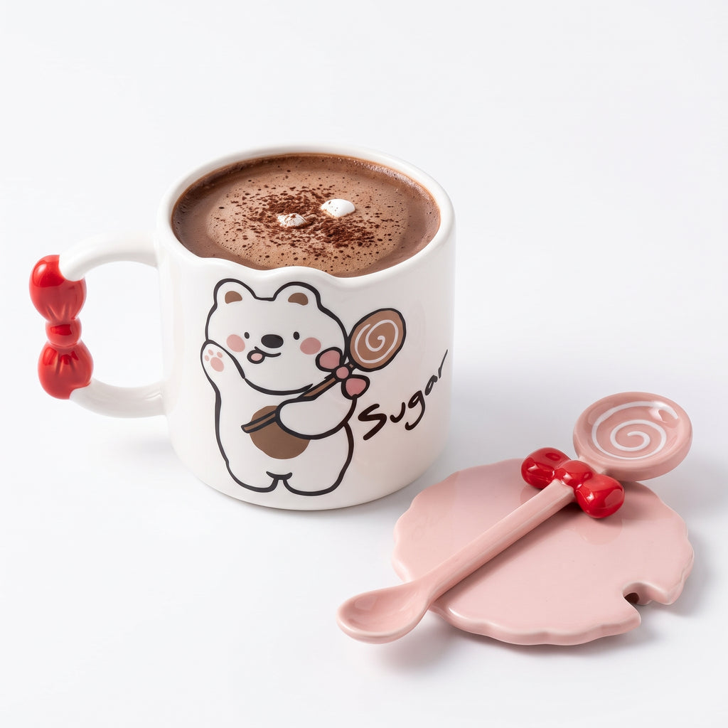 🍫 ☕ Cozy bear Hot Chocolate Mug Adorable Ceramic Cup with Matching Decorative Lid