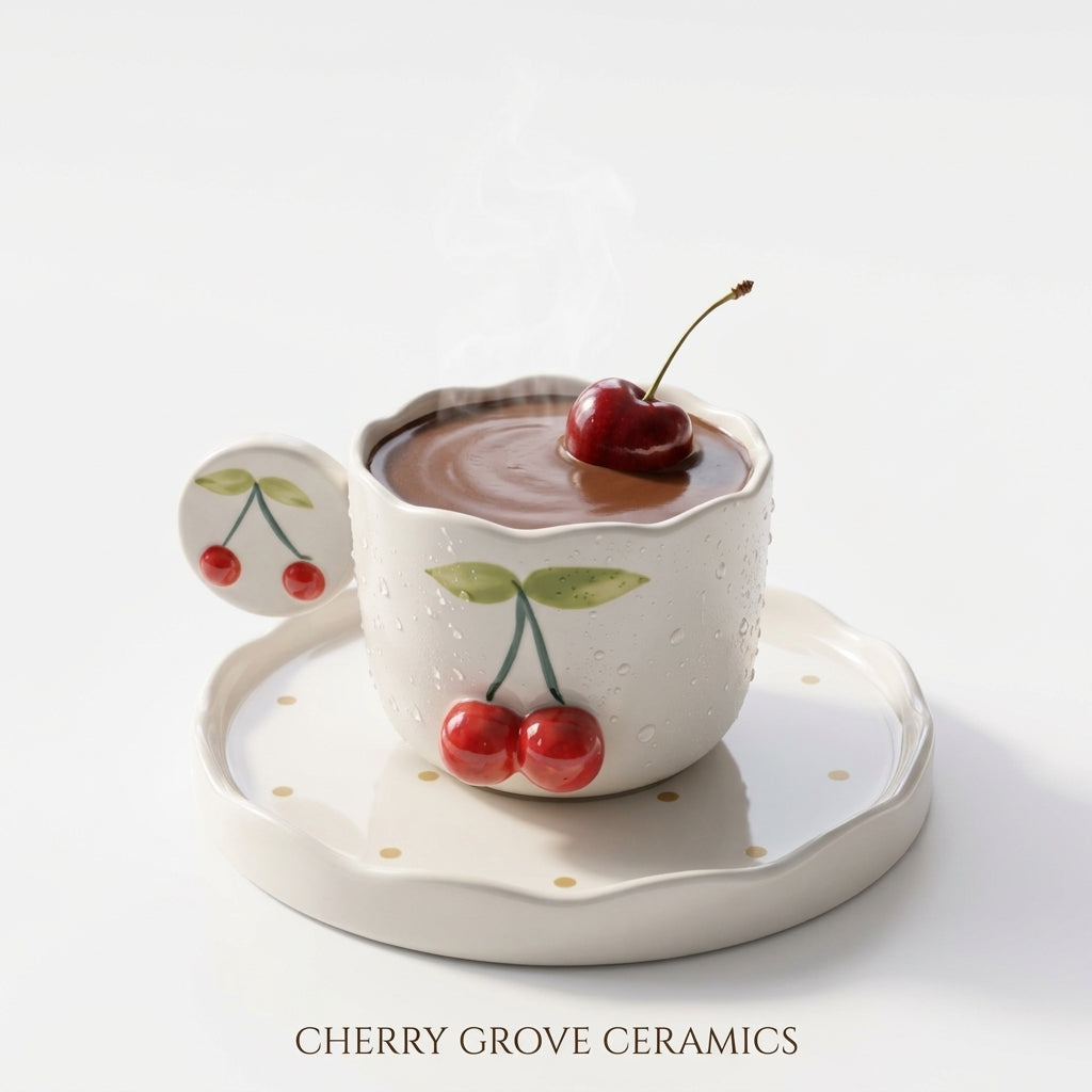 🍒 Red Cherry Ceramic Hot Chocolate Mug & Saucer Set – Cute Cozy Cup for Coffee, Tea &Warm Drinks (Copy)