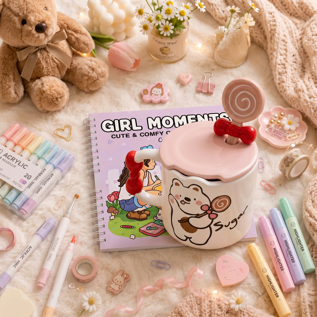 🍫 ☕ Cozy bear Hot Chocolate Mug Adorable Ceramic Cup with Matching Decorative Lid