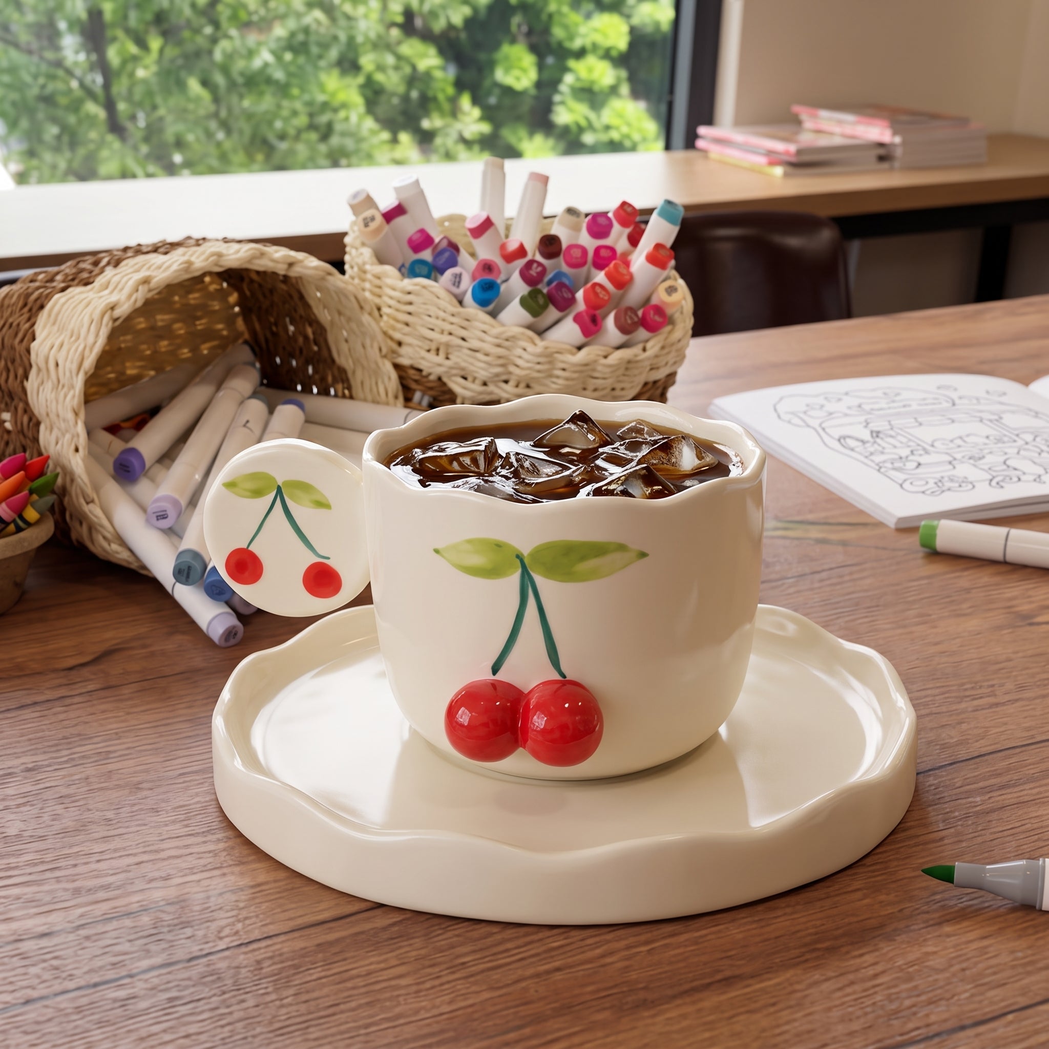 🍒 Hand-Painted Cherry Relief Ceramic Coffee Mug with Matching Tray – Microwave & Dishwasher Safe | Premium Cherry Mug Gift (Copy)
