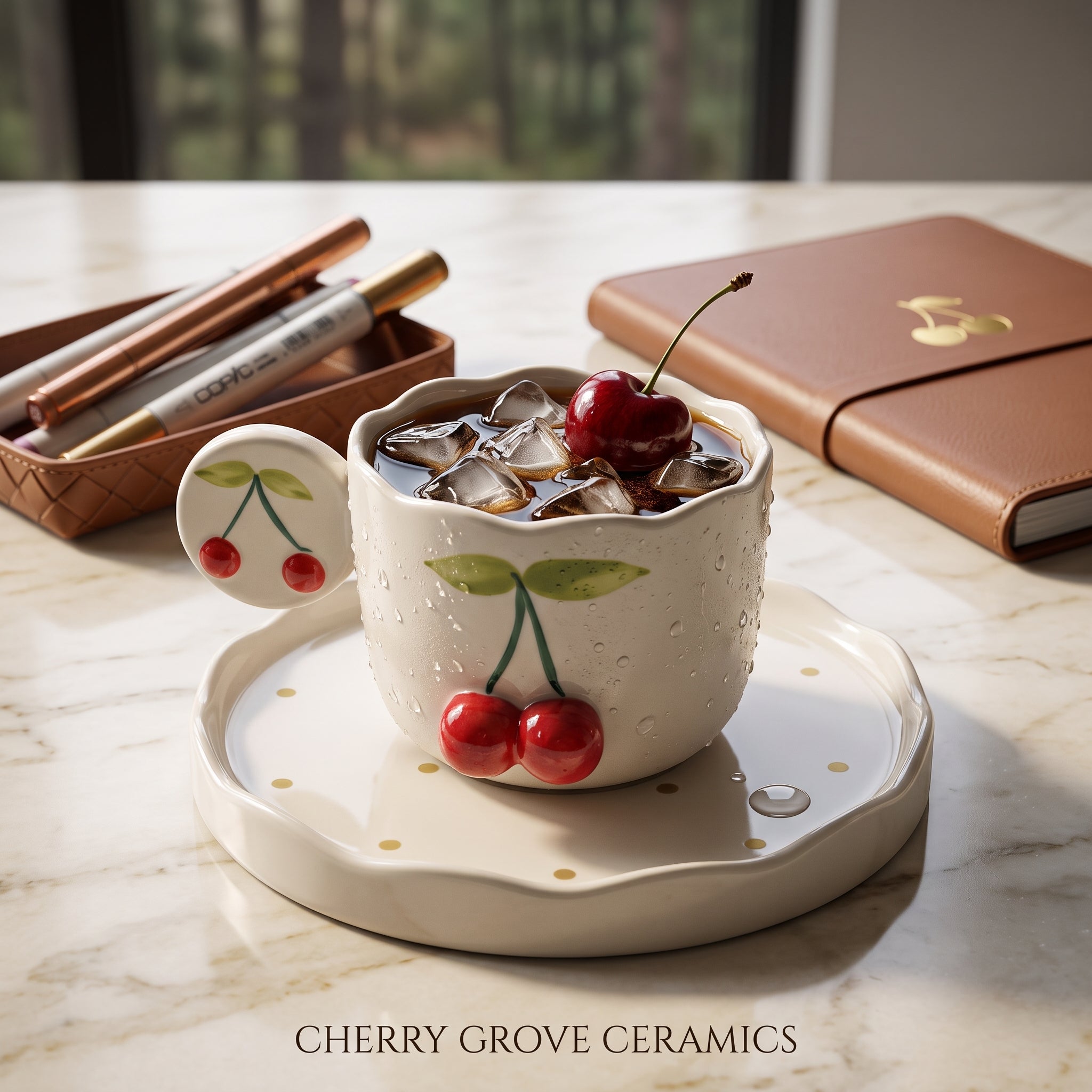 🍒 Hand-Painted Cherry Relief Ceramic Coffee Mug with Matching Tray – Microwave & Dishwasher Safe | Premium Cherry Mug Gift (Copy)