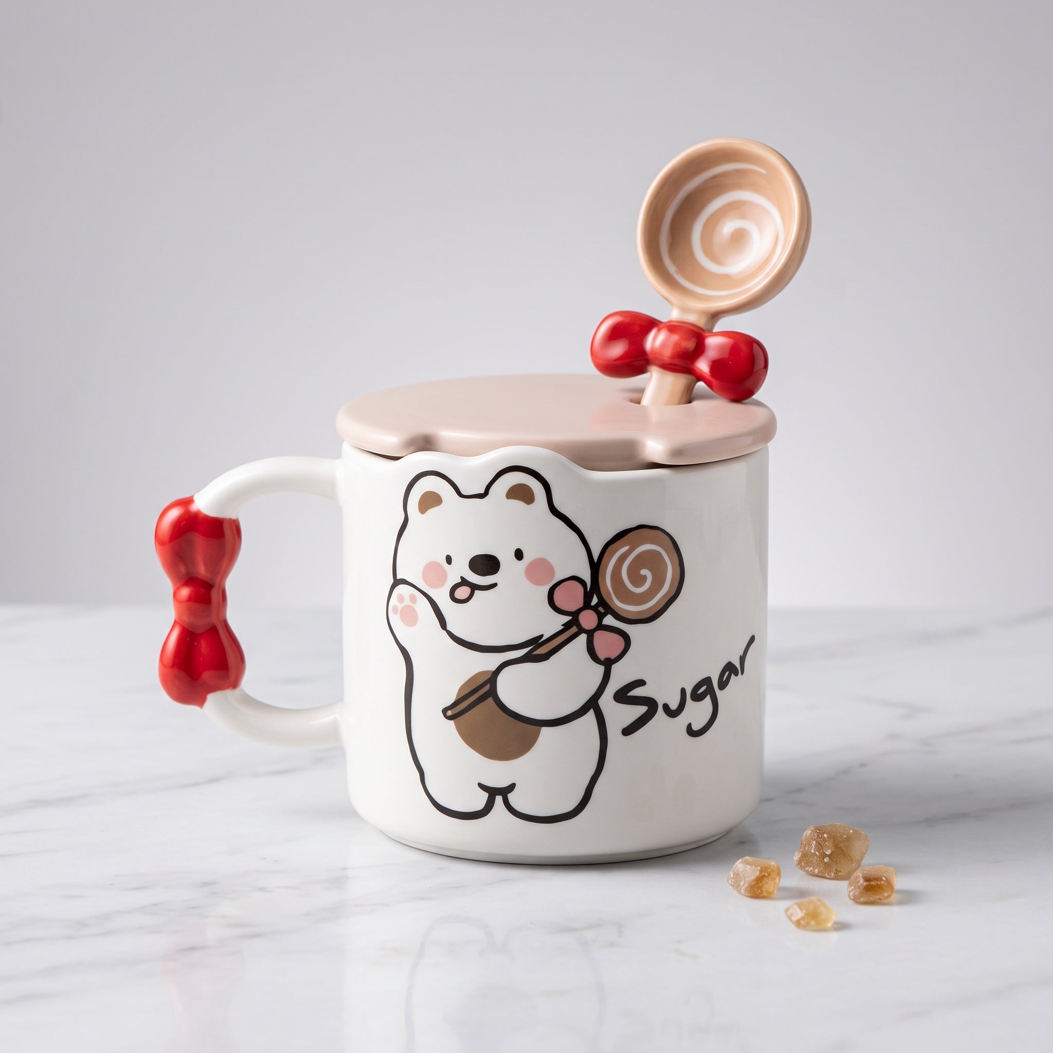 🧸 Beige Cute Bear Ceramic Coffee Mug with Lid & Spoon – Premium Microwave & Dishwasher Safe Coffee Cup Gift