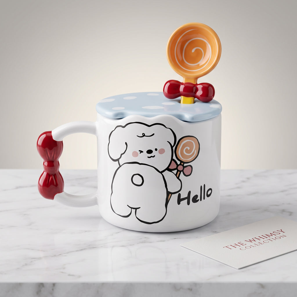 ☕ Blue Cute Bear Ceramic Coffee Mug with Lid & Spoon – Premium Microwave & Dishwasher Safe Coffee Cup Gift