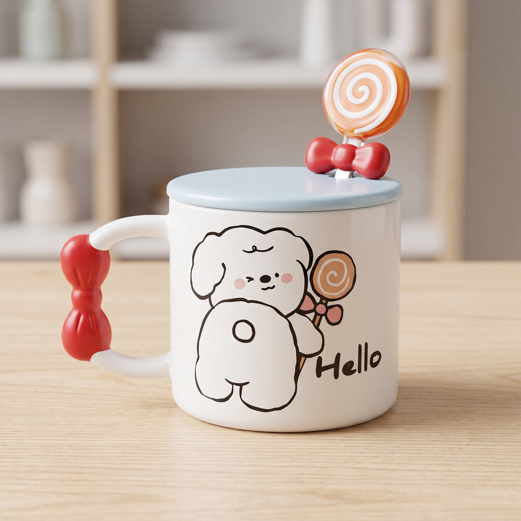 ☕ Blue Cute Bear Ceramic Coffee Mug with Lid & Spoon – Premium Microwave & Dishwasher Safe Coffee Cup Gift