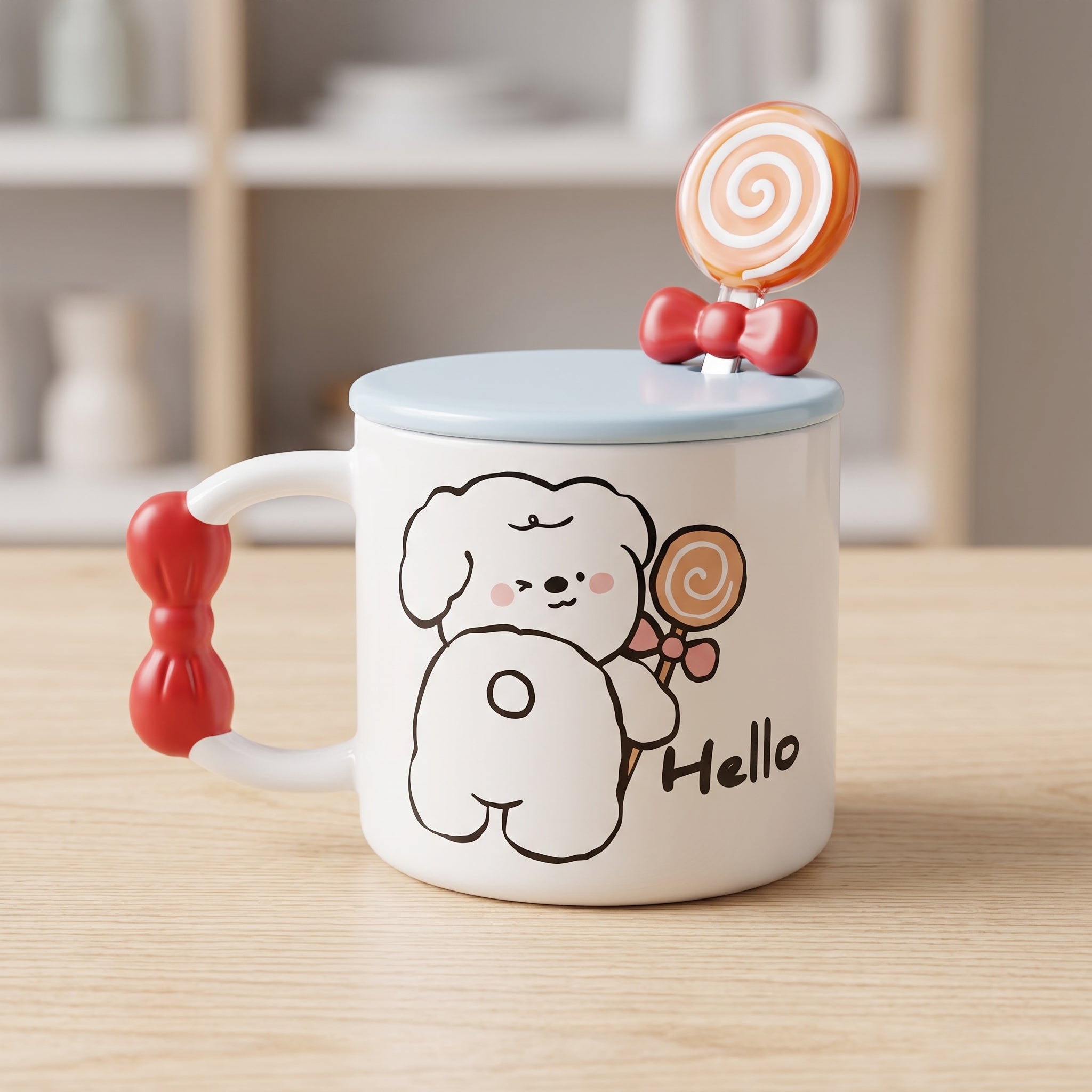 ☕ Blue Cute Bear Ceramic Coffee Mug with Lid & Spoon – Premium Microwave & Dishwasher Safe Coffee Cup Gift