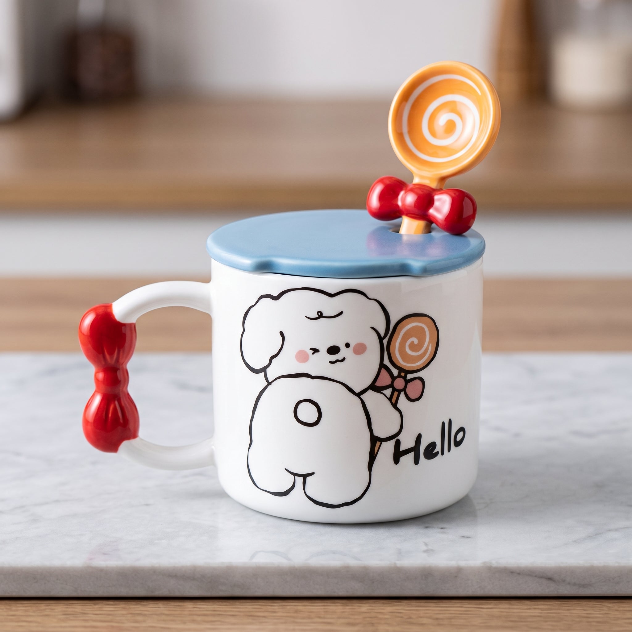 ☕ Blue Cute Bear Ceramic Coffee Mug with Lid & Spoon – Premium Microwave & Dishwasher Safe Coffee Cup Gift