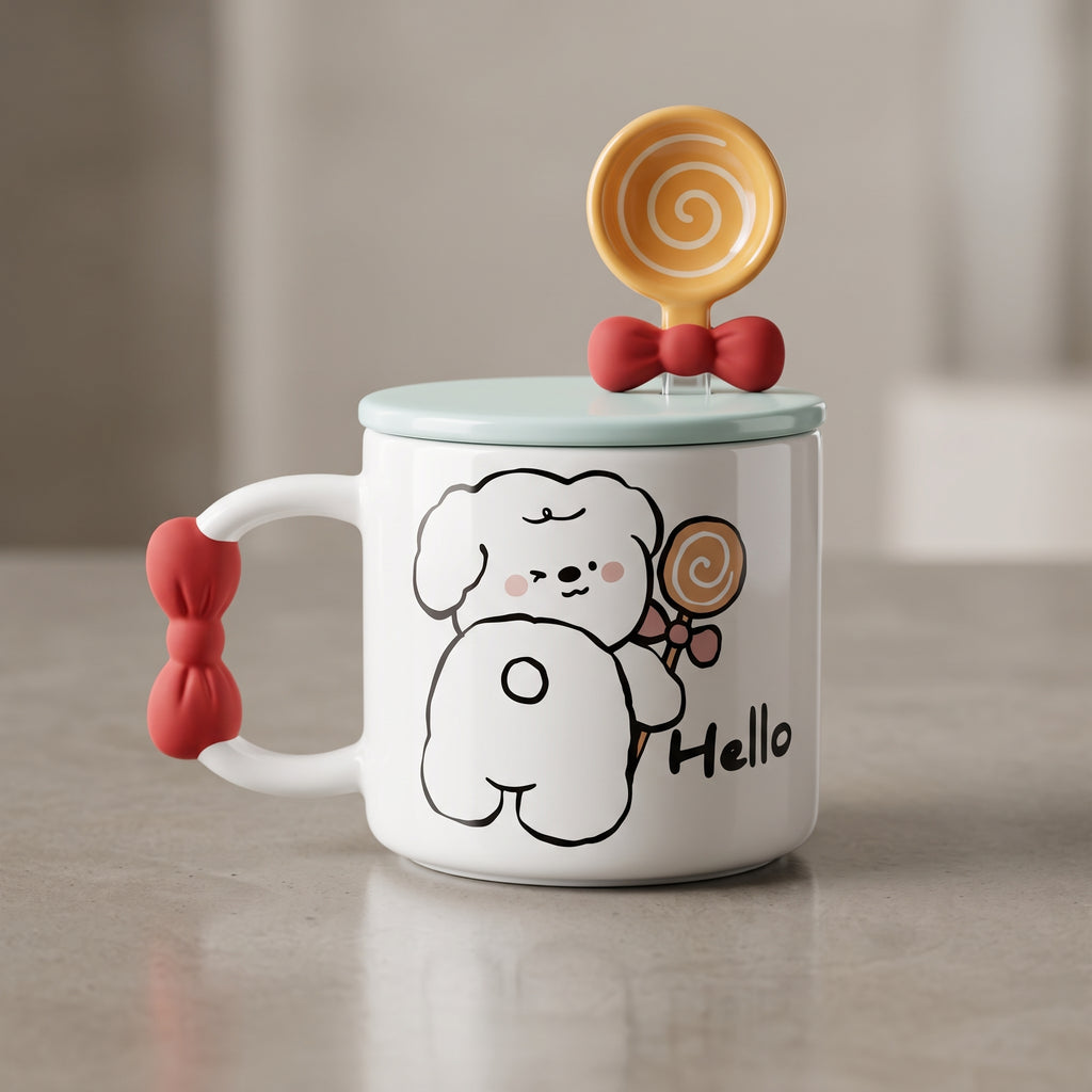 ☕ Blue Cute Bear Ceramic Coffee Mug with Lid & Spoon – Premium Microwave & Dishwasher Safe Coffee Cup Gift