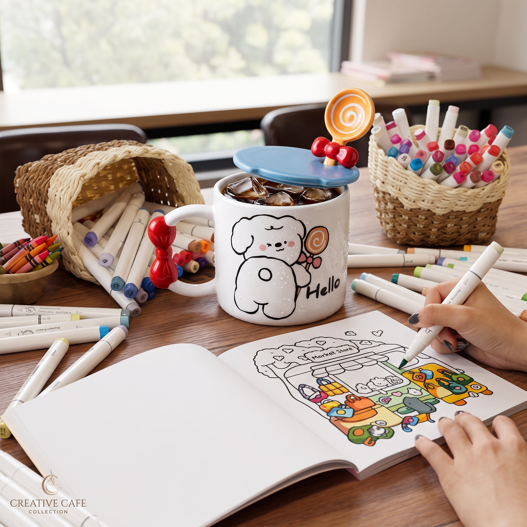 ☕ Blue Cute Bear Ceramic Coffee Mug with Lid & Spoon – Premium Microwave & Dishwasher Safe Coffee Cup Gift