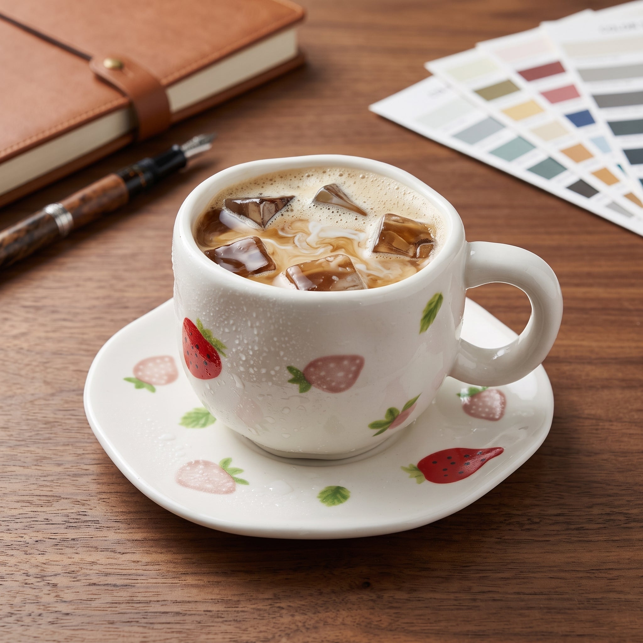 Strawberry Ceramic Coffee Mug with Matching Saucer – Microwave & Dishwasher Safe | Premium Strawberry Coffee Cup Gift
