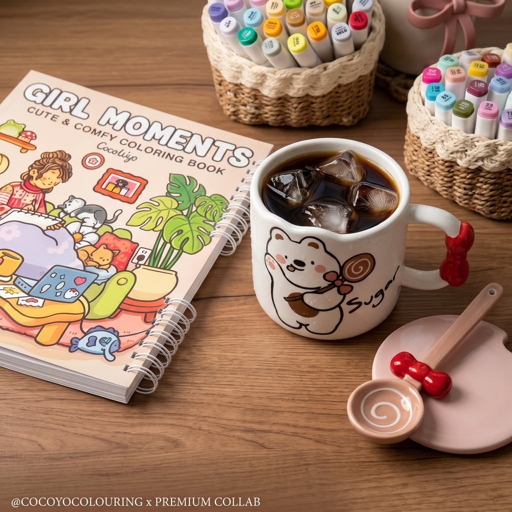 🧸 Beige Cute Bear Ceramic Coffee Mug with Lid & Spoon – Premium Microwave & Dishwasher Safe Coffee Cup Gift