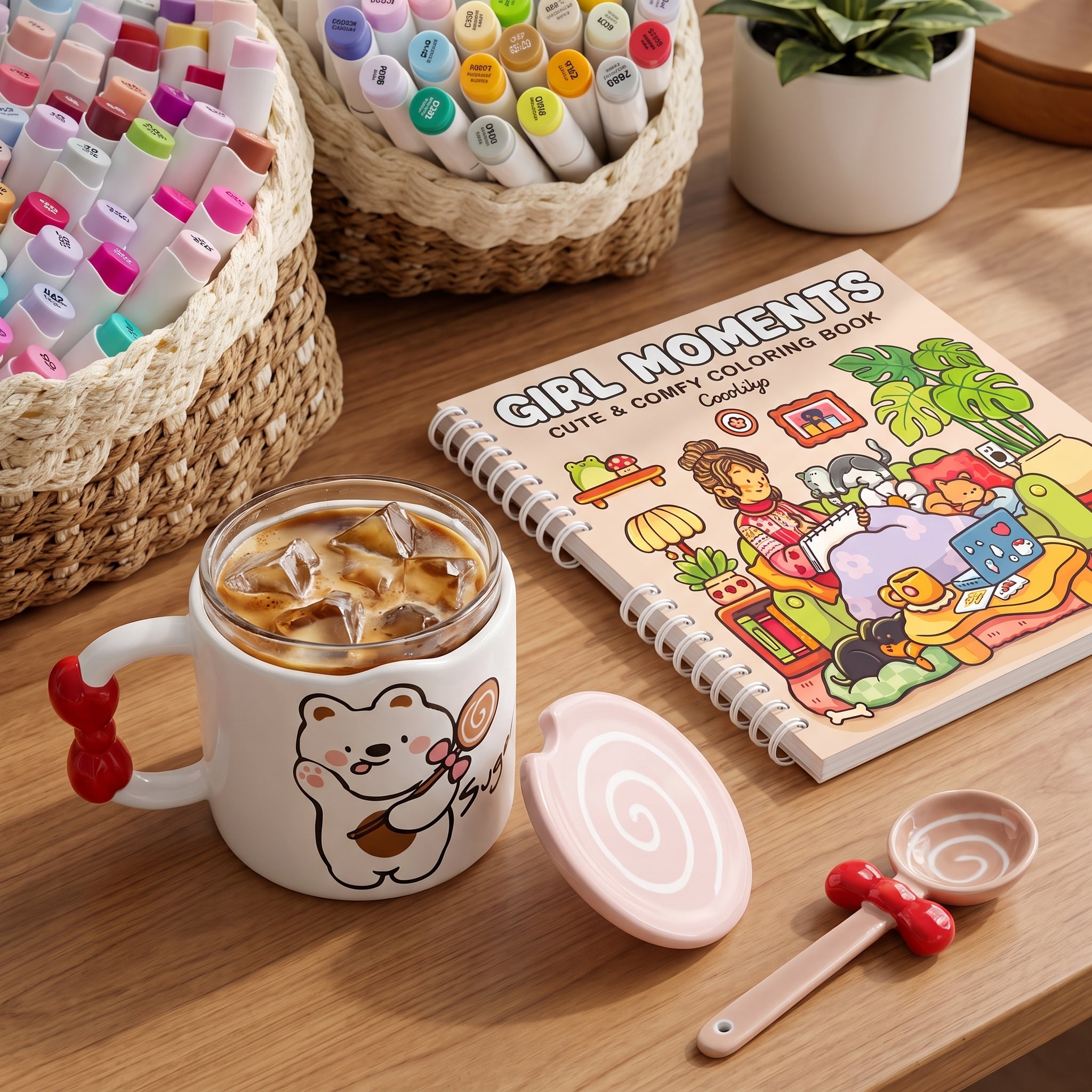🧸 Beige Cute Bear Ceramic Coffee Mug with Lid & Spoon – Premium Microwave & Dishwasher Safe Coffee Cup Gift