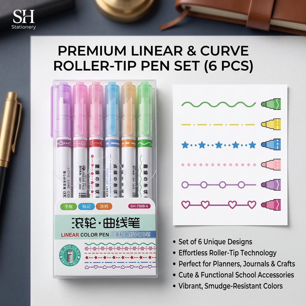 🎨 6Pcs/Set Flower Shape Outline Pens Highlighter Marker Curve Roller Tip Pen Cute Stationery Kawaii Graffiti School Acsesories