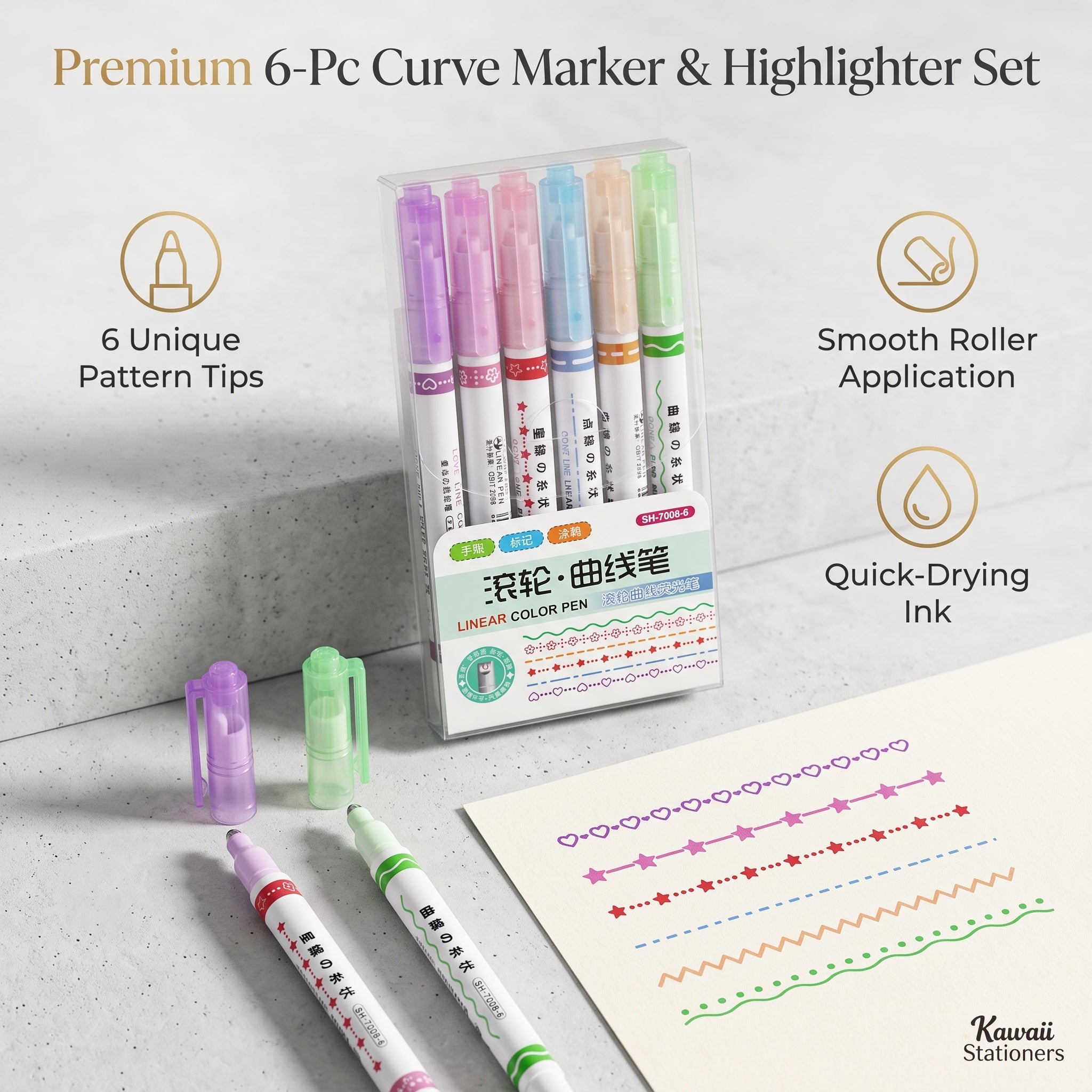 🎨 6Pcs/Set Flower Shape Outline Pens Highlighter Marker Curve Roller Tip Pen Cute Stationery Kawaii Graffiti School Acsesories