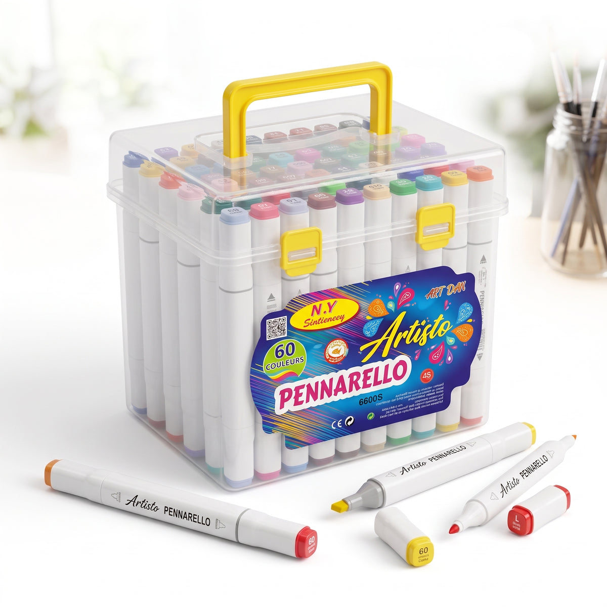 🎨 🖍️ 60 Alcohol-Based Dual-Tip Markers — TRANSPARENT BOX