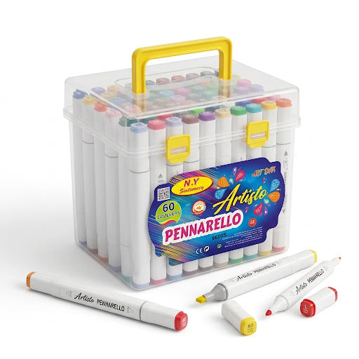 🎨 🖍️ 60 Alcohol-Based Dual-Tip Markers — TRANSPARENT BOX