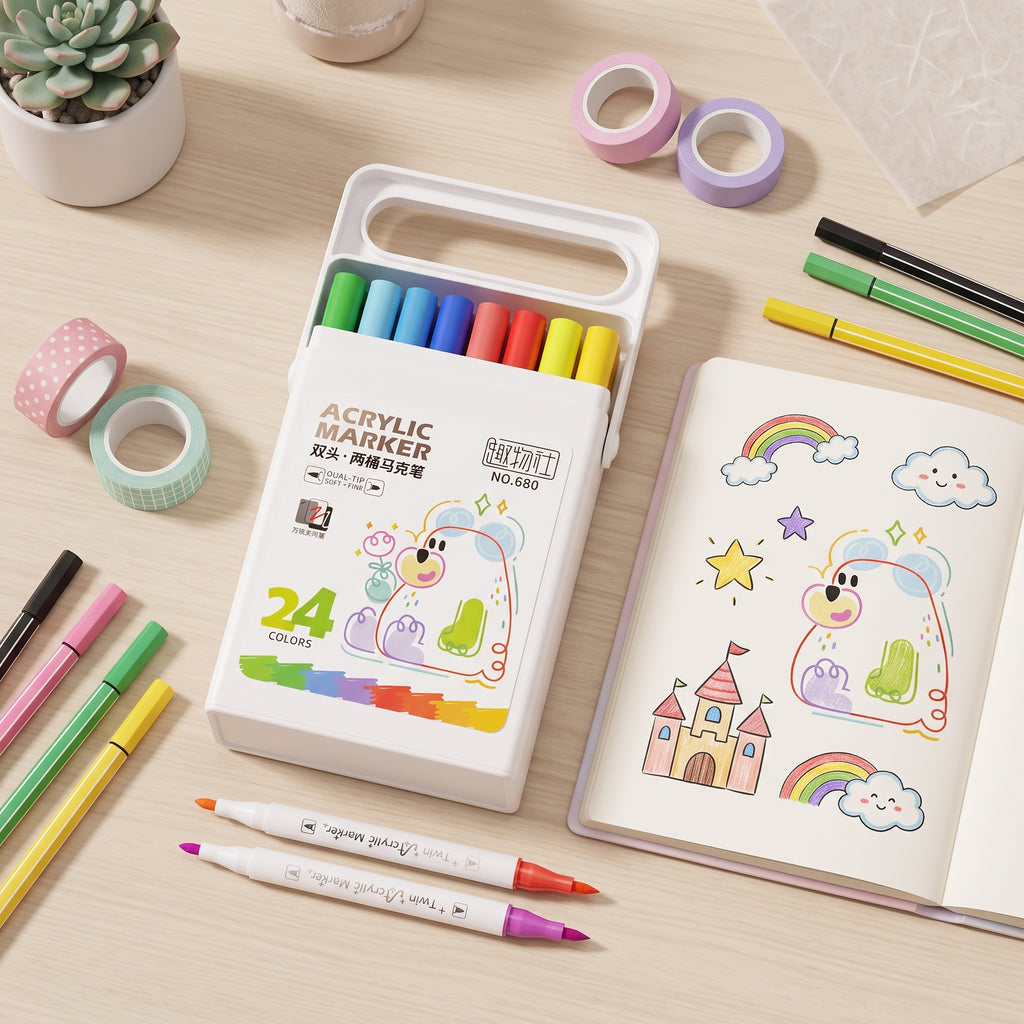 🌈🖊️ Acrylic Marker Set – 24 Colors: Bring Every Page to Life!