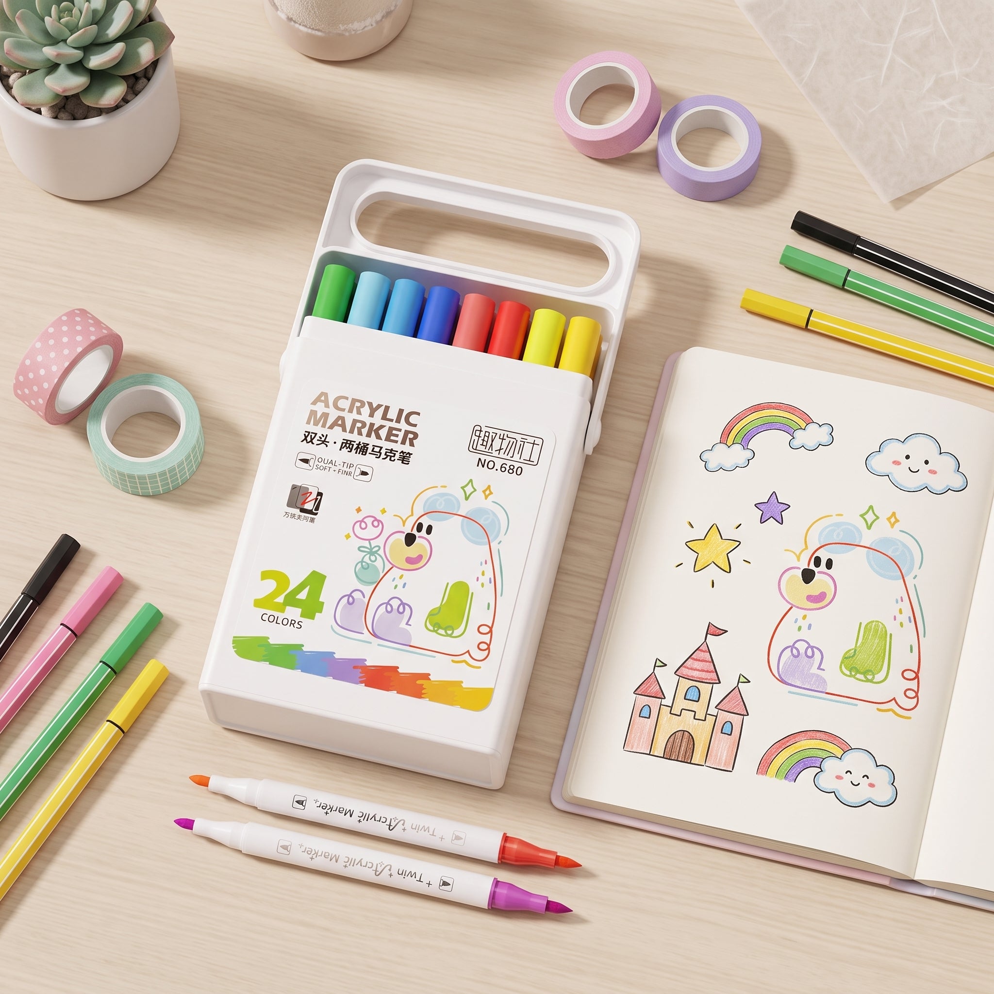 🌈🖊️ Acrylic Marker Set – 24 Colors: Bring Every Page to Life!
