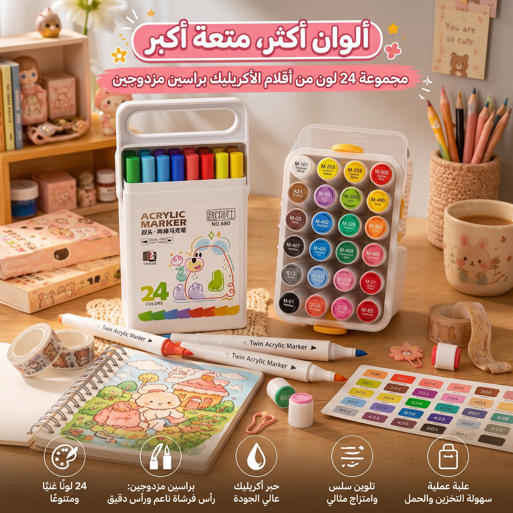 🌈🖊️ Acrylic Marker Set – 24 Colors: Bring Every Page to Life!