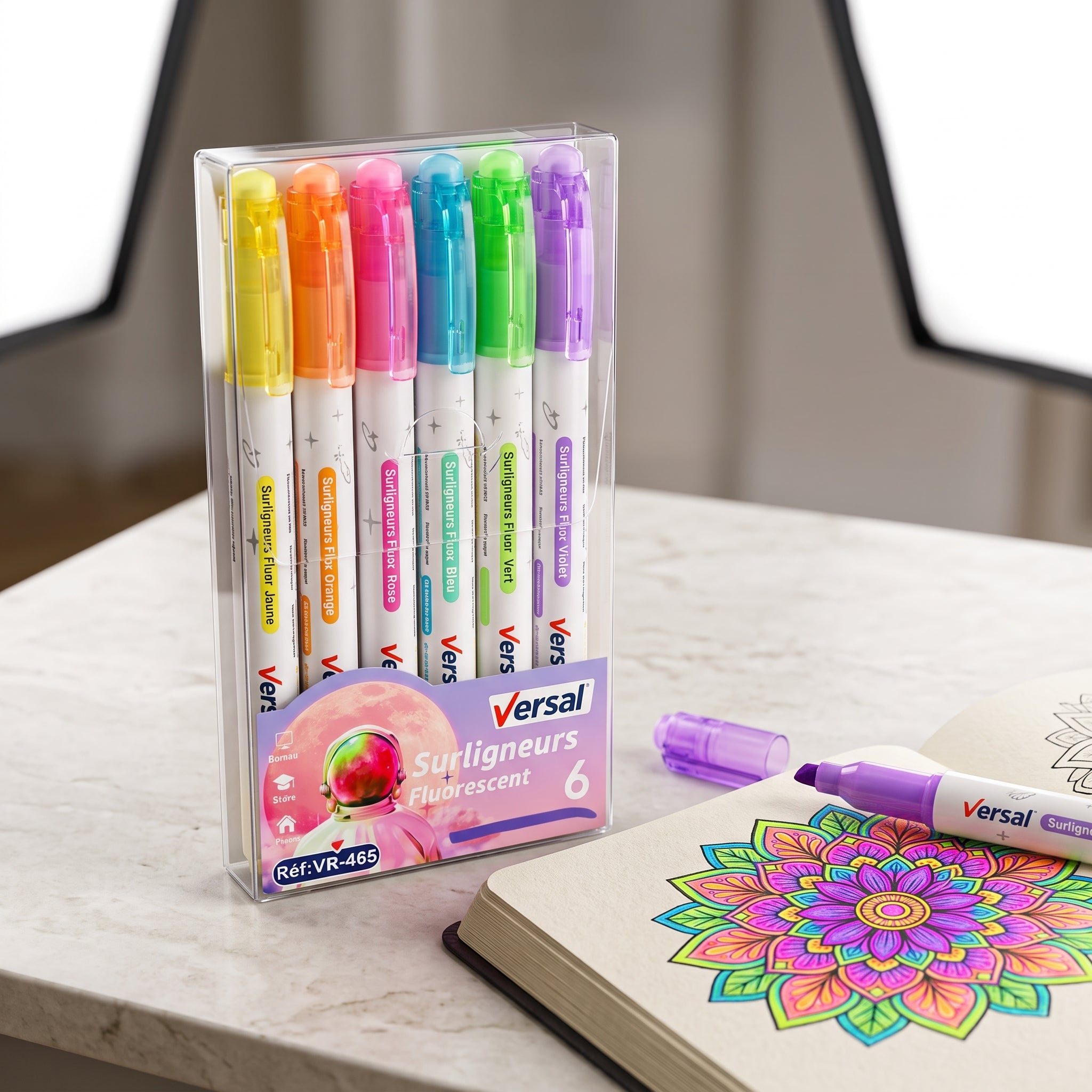 6-Piece Scented Fluorescent Highlighter Marker Set – Colorful Neon Chisel Tip Markers for Studying, Journaling, Office & School