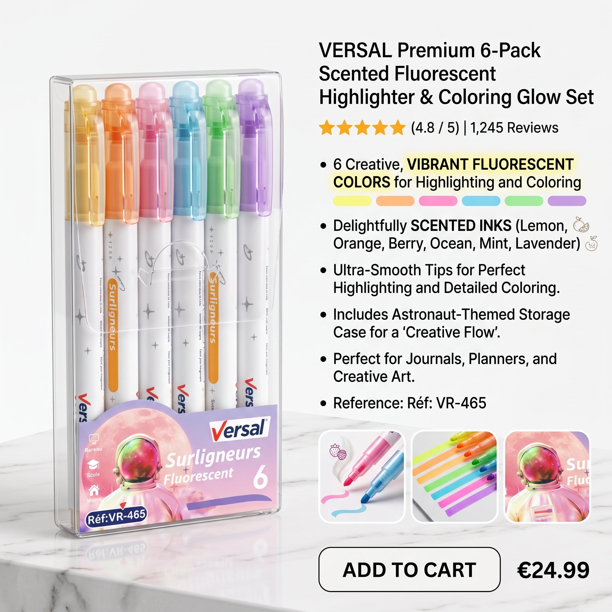 6-Piece Scented Fluorescent Highlighter Marker Set – Colorful Neon Chisel Tip Markers for Studying, Journaling, Office & School