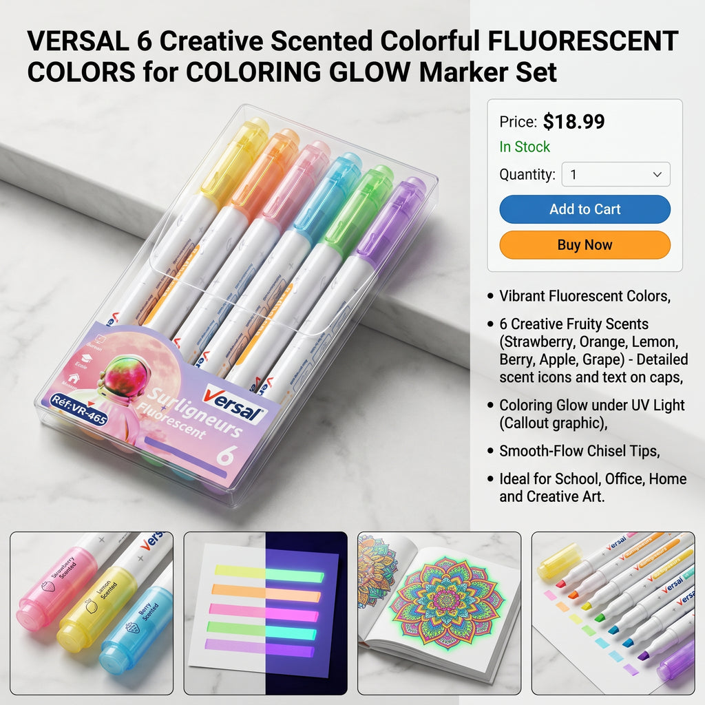 🖍️✨ Versal 6-Color Fluorescent Highlighters MARKER