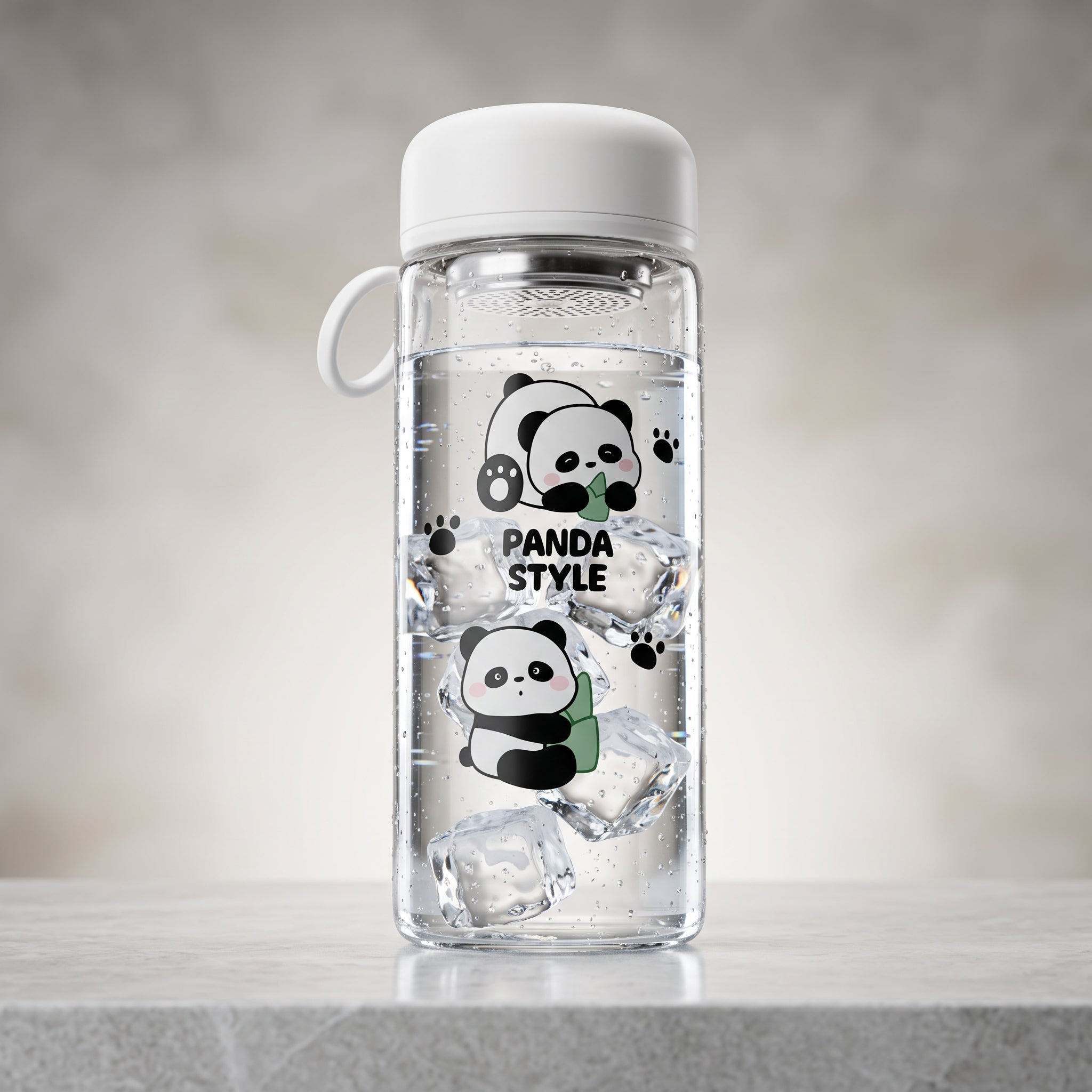 🐼 Light Pink Cute Panda Glass Water Bottle