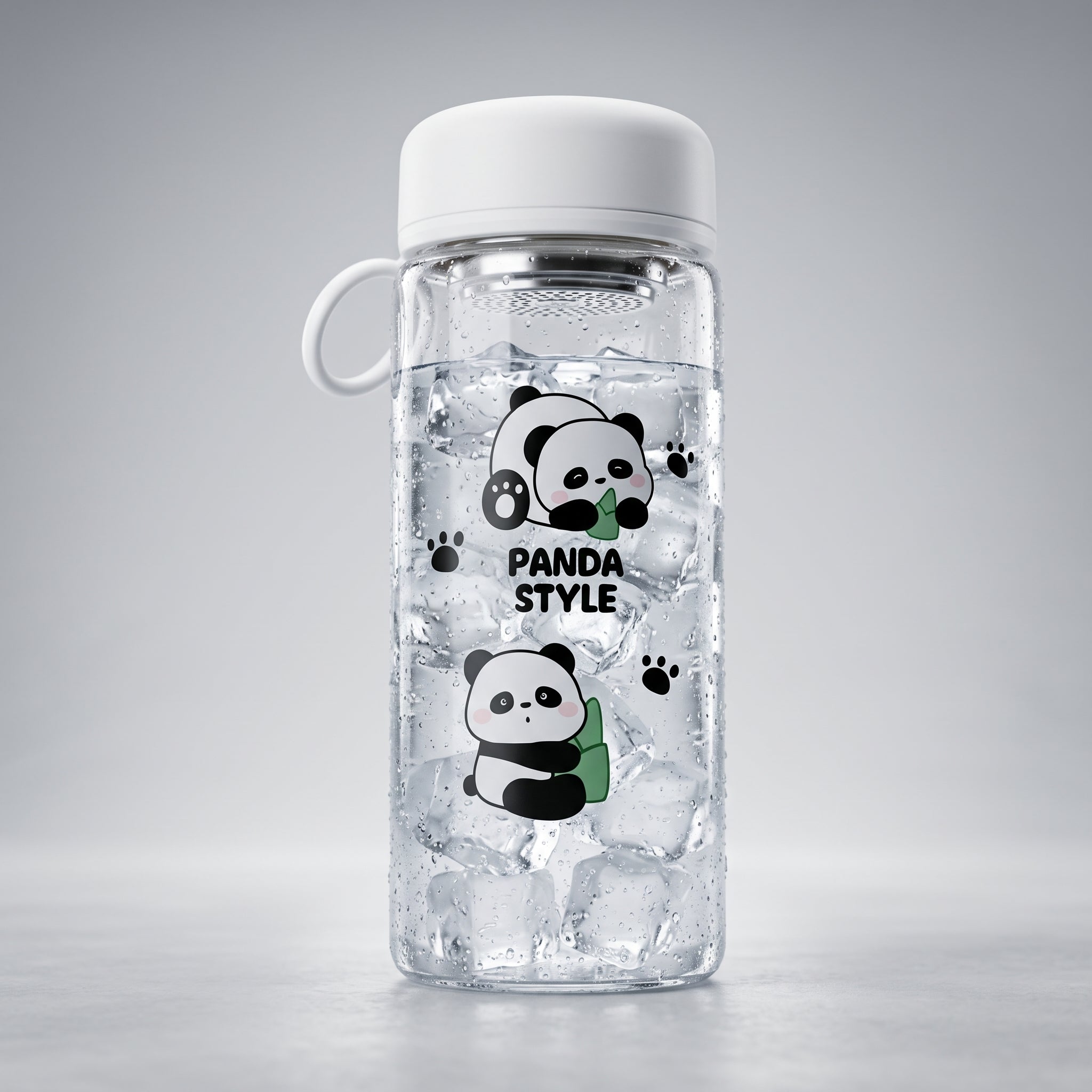 🐼 Light Pink Cute Panda Glass Water Bottle