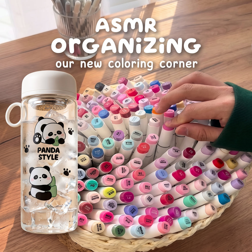 🐼 Light Pink Cute Panda Glass Water Bottle
