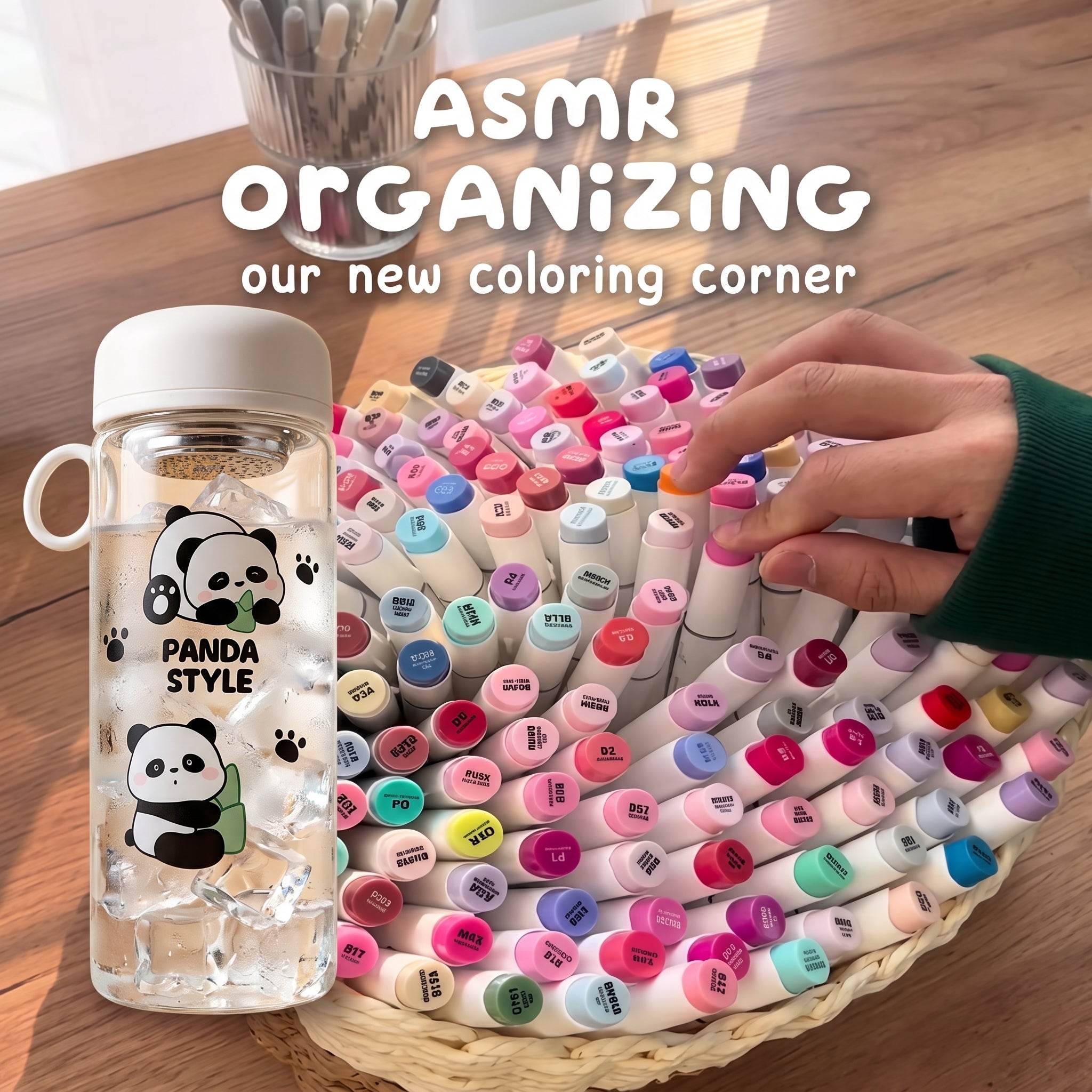 🐼 Light Pink Cute Panda Glass Water Bottle