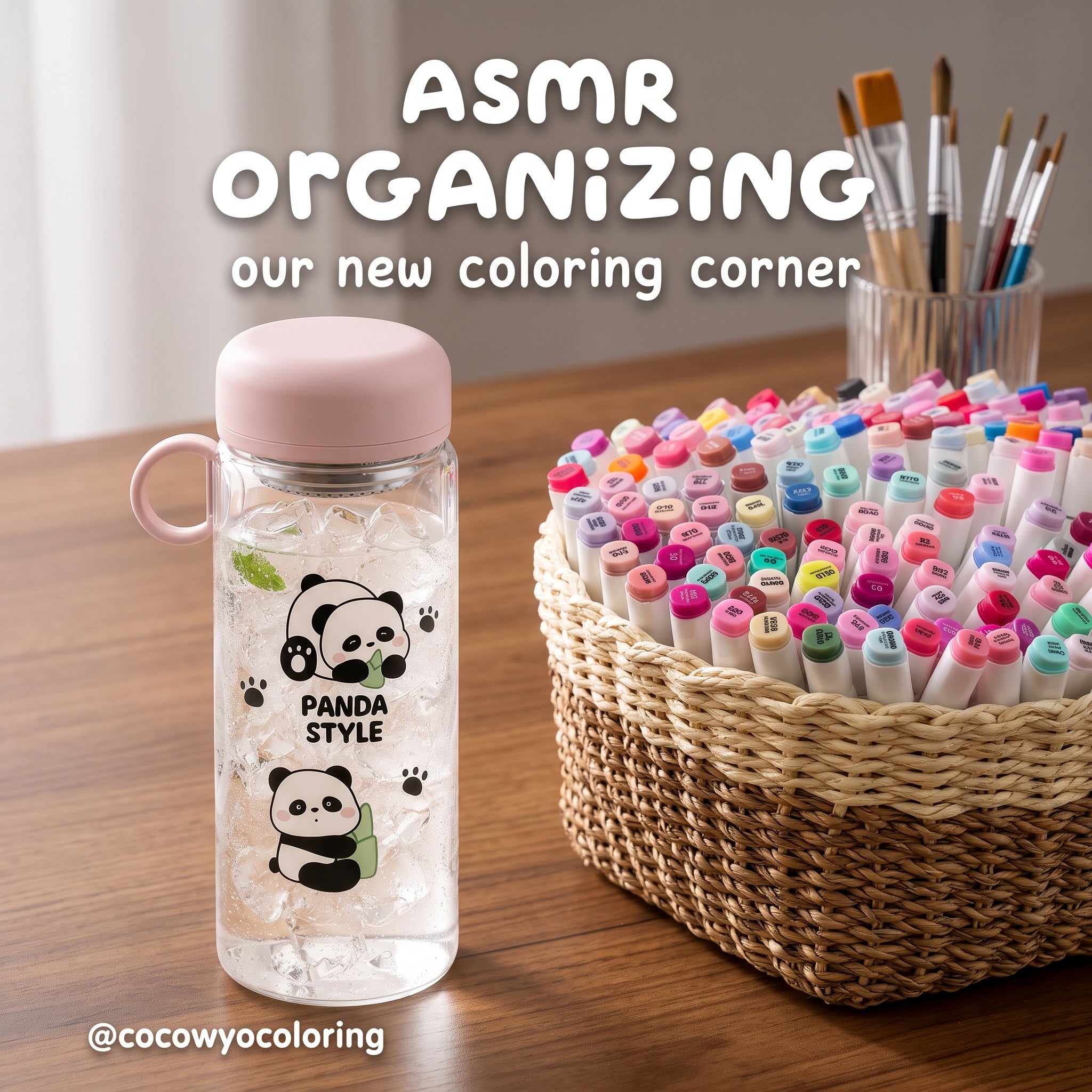🐼 Light Pink Cute Panda Glass Water Bottle