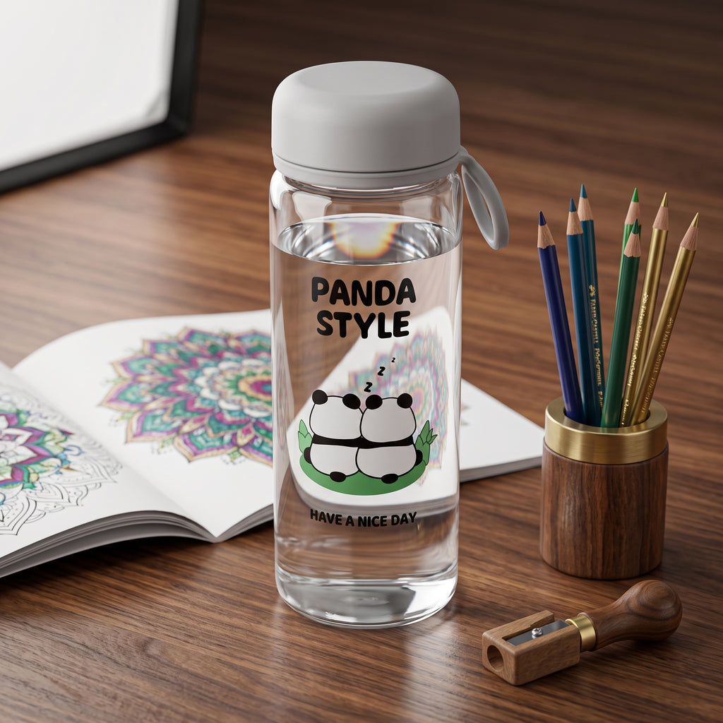 🐼 Grey Cute Panda Glass Water Bottle with Tea Infuser – Grey Leakproof Reusable Bottle